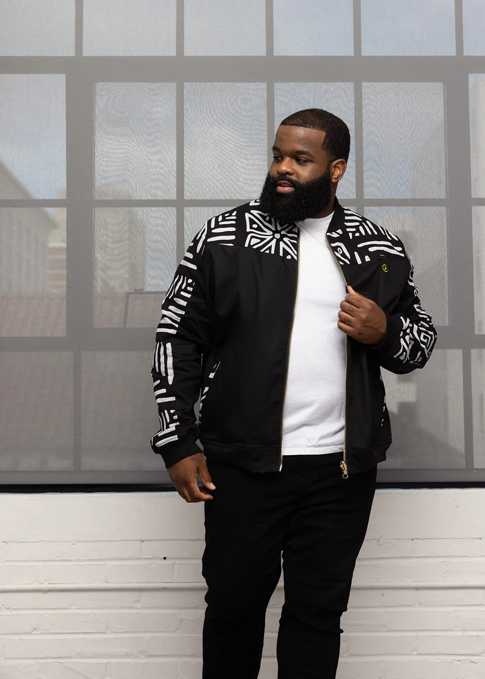 Ise Men's African Print Reversible Bomber Jacket (Grayscale Tribal) - Image 4