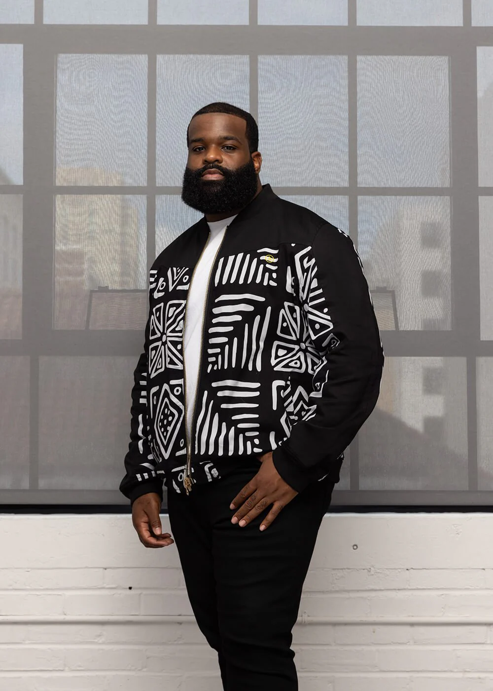 Ise Men's African Print Reversible Bomber Jacket (Grayscale Tribal) - Image 6