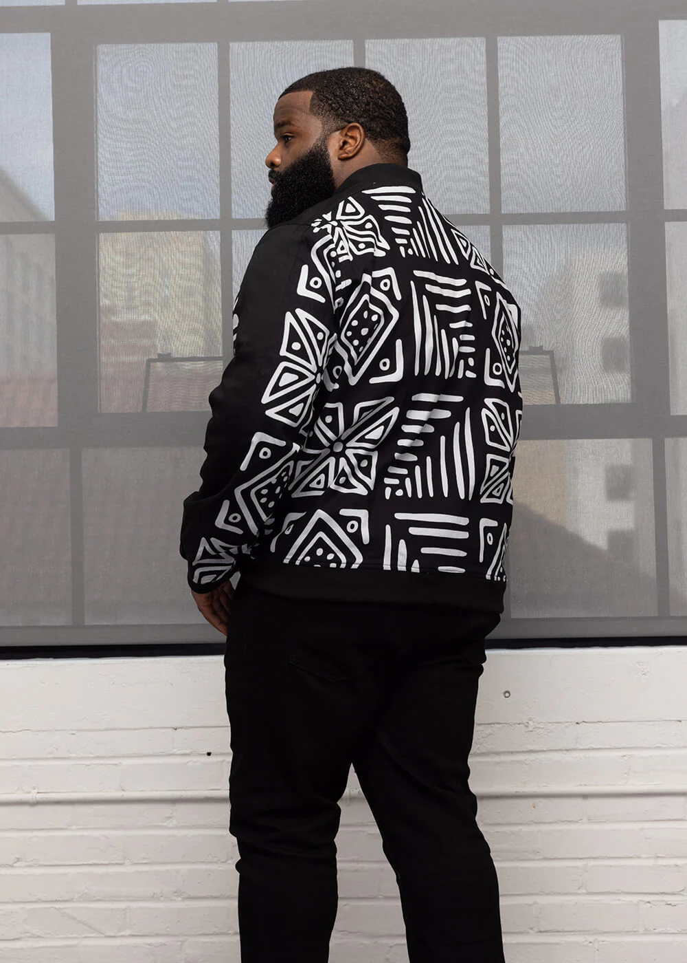 Ise Men's African Print Reversible Bomber Jacket (Grayscale Tribal) - Image 8