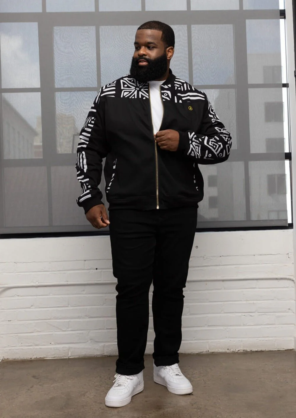 Ise Men's African Print Reversible Bomber Jacket (Grayscale Tribal) - Image 9