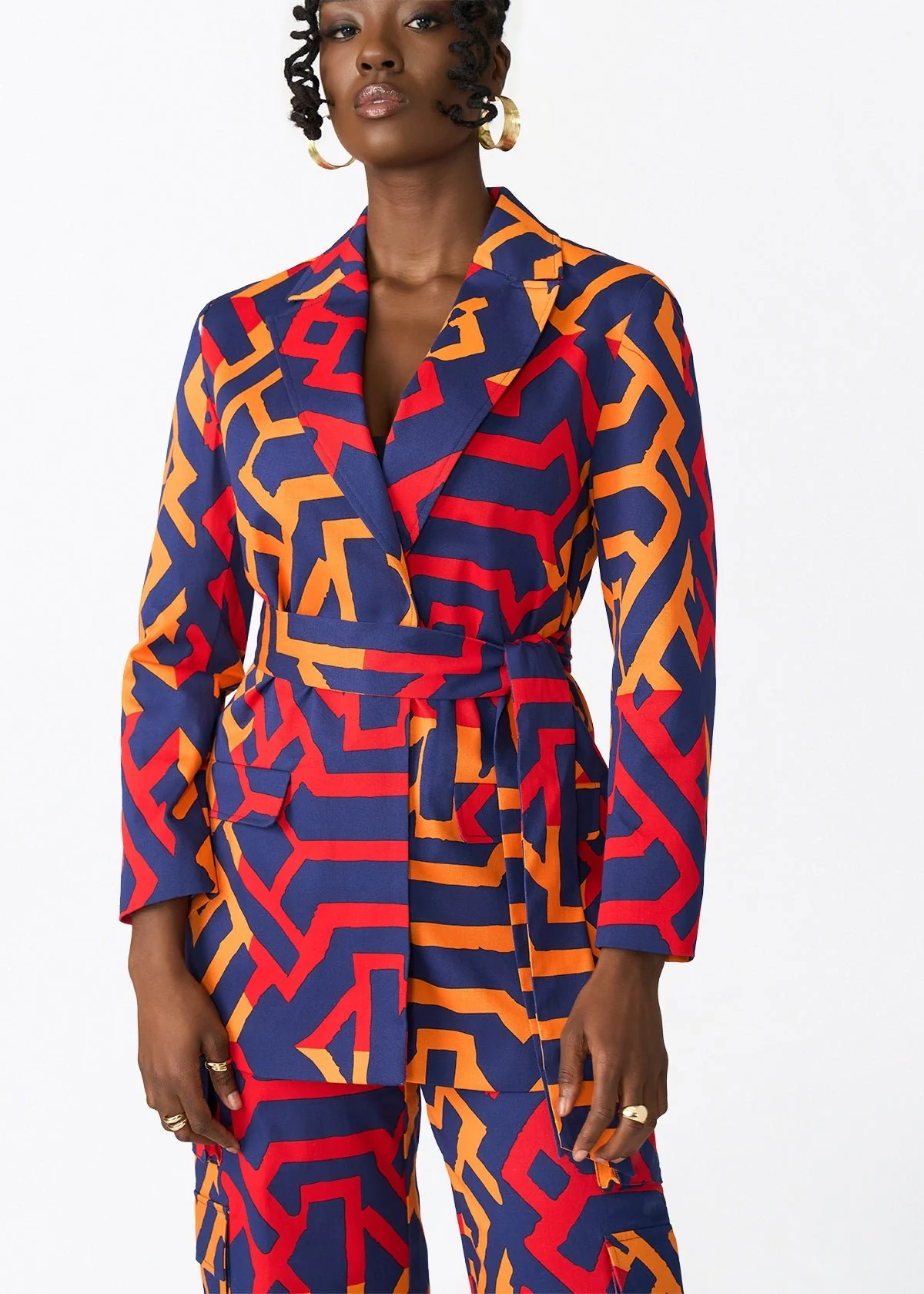 Izara Women's African Print Blazer (Blue Flame Tribal) - Image 2