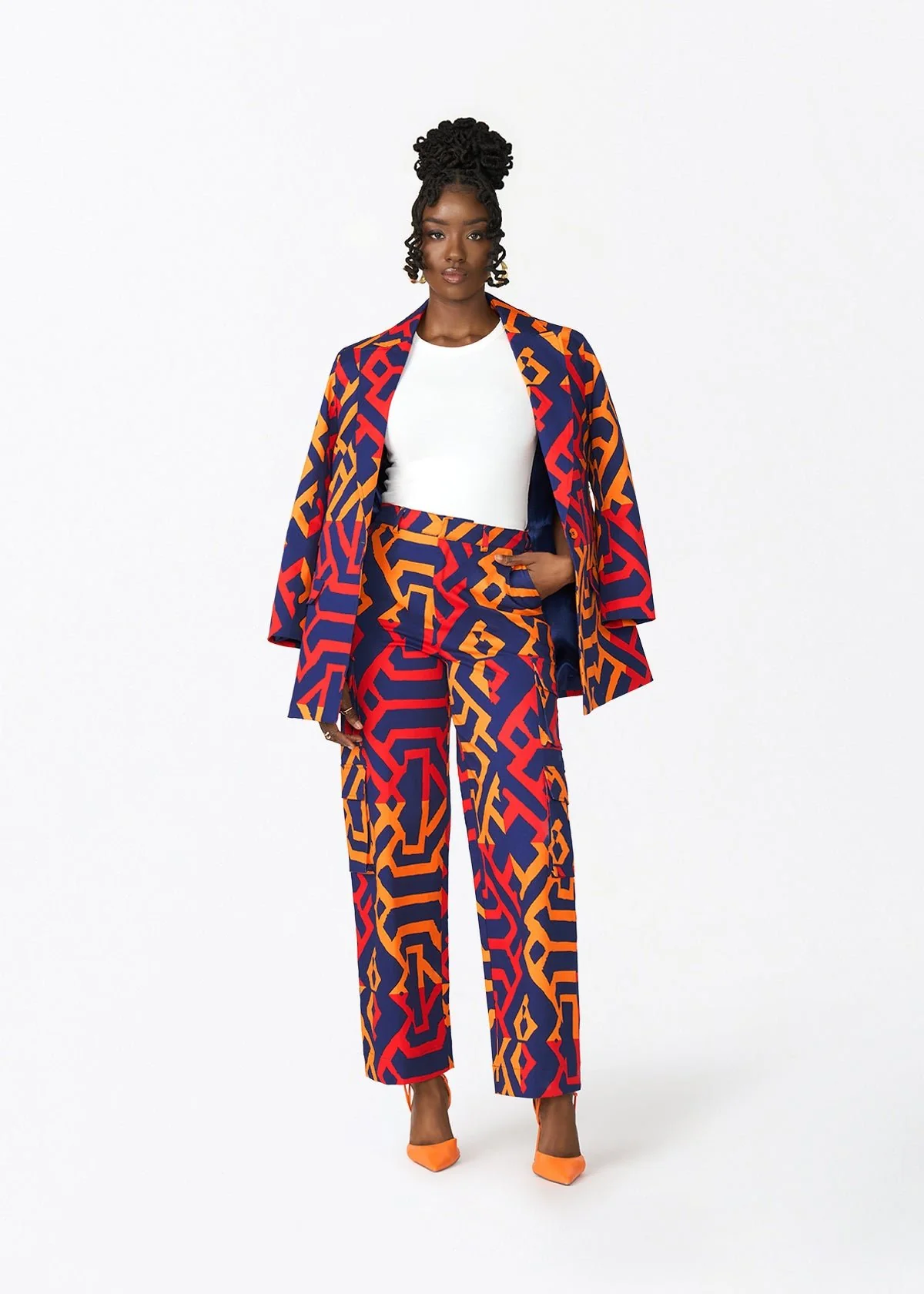 Izara Women's African Print Blazer (Blue Flame Tribal) - Image 4