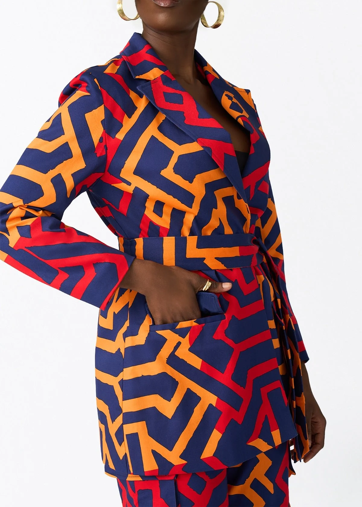 Izara Women's African Print Blazer (Blue Flame Tribal) - Image 5
