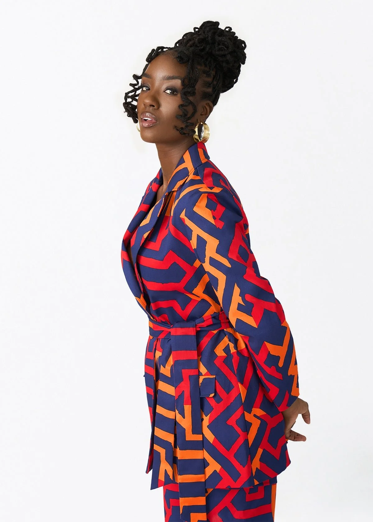 Izara Women's African Print Blazer (Blue Flame Tribal) - Image 6
