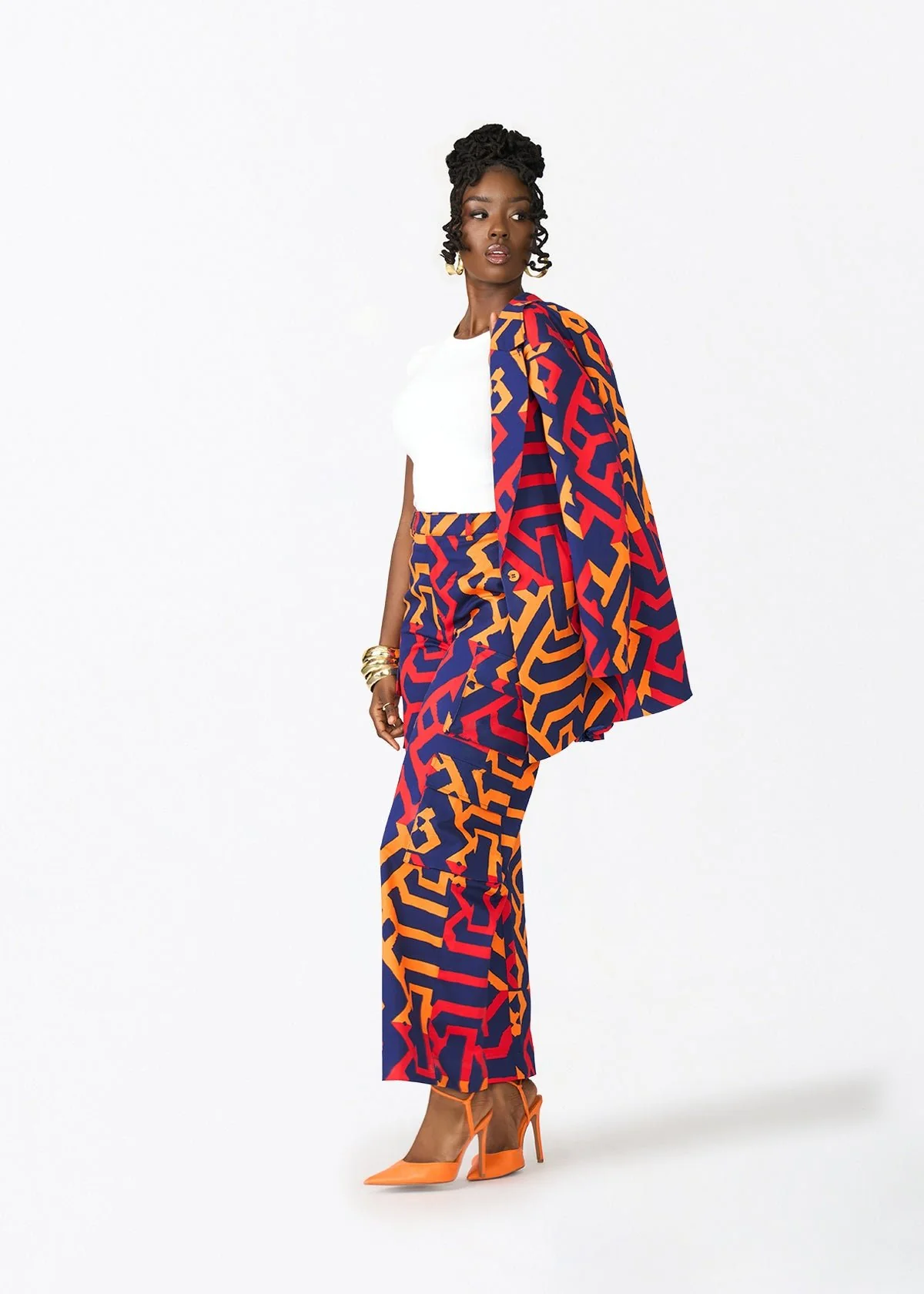 Izara Women's African Print Blazer (Blue Flame Tribal) - Image 7