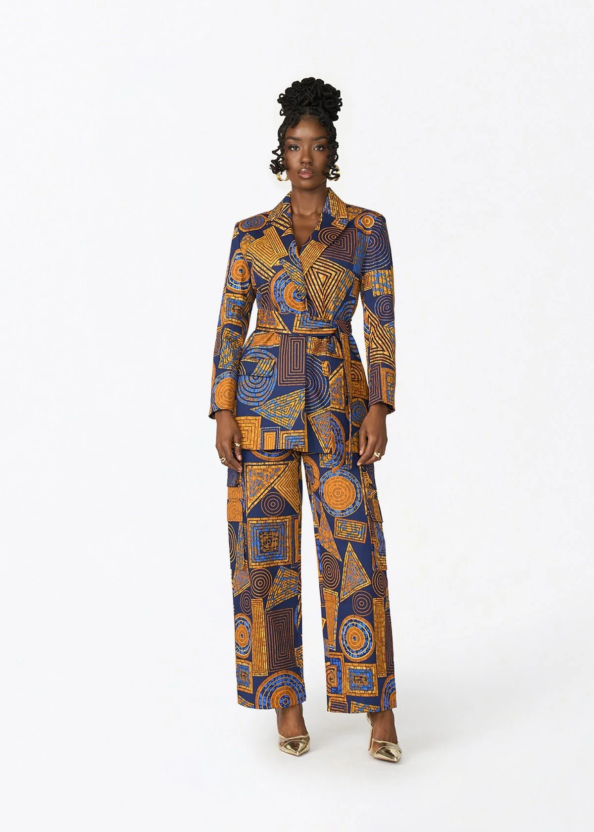 Izara Women's African Print Blazer (Royal Blue Geometric) - Image 2