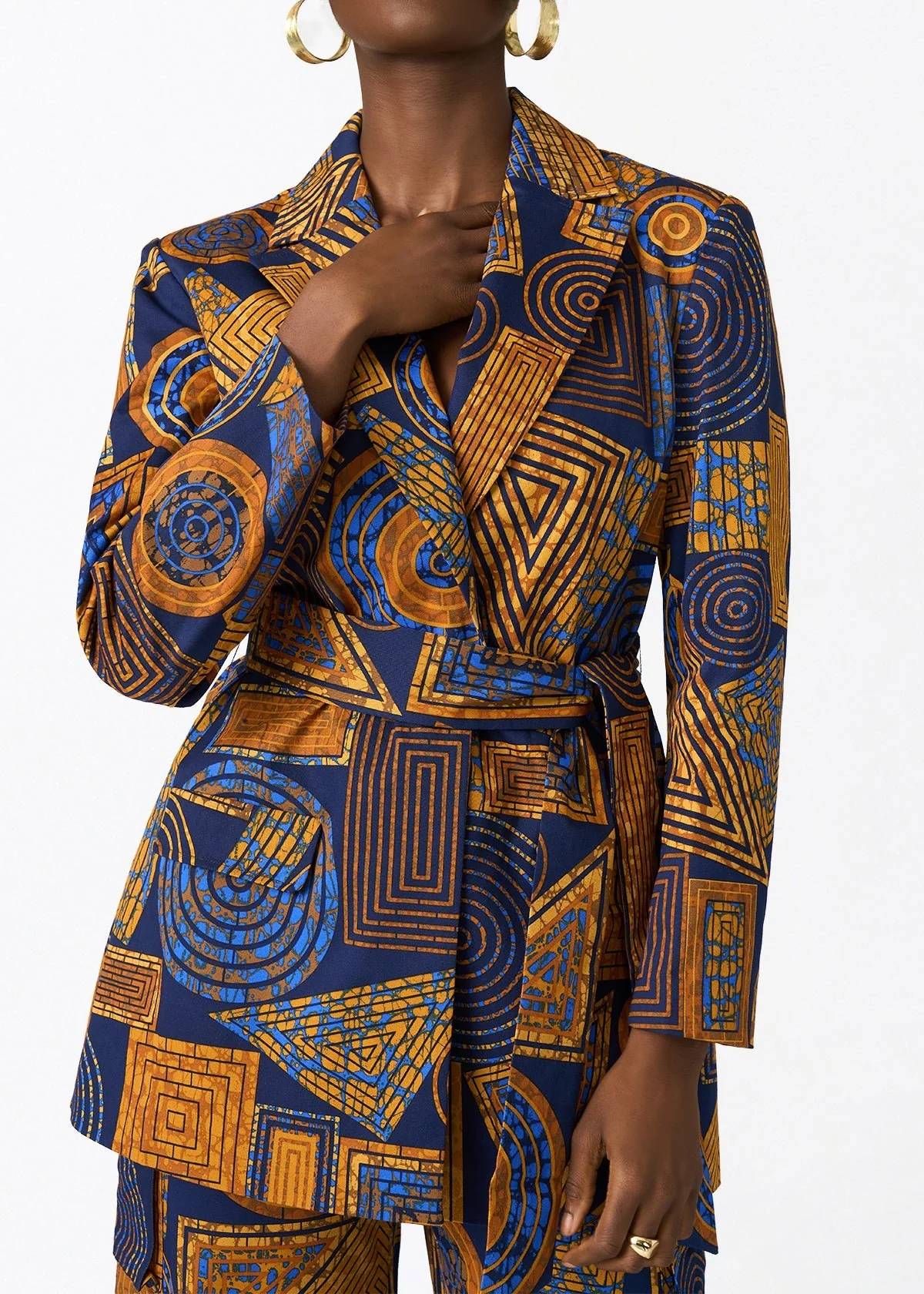 Izara Women's African Print Blazer (Royal Blue Geometric) - Image 3