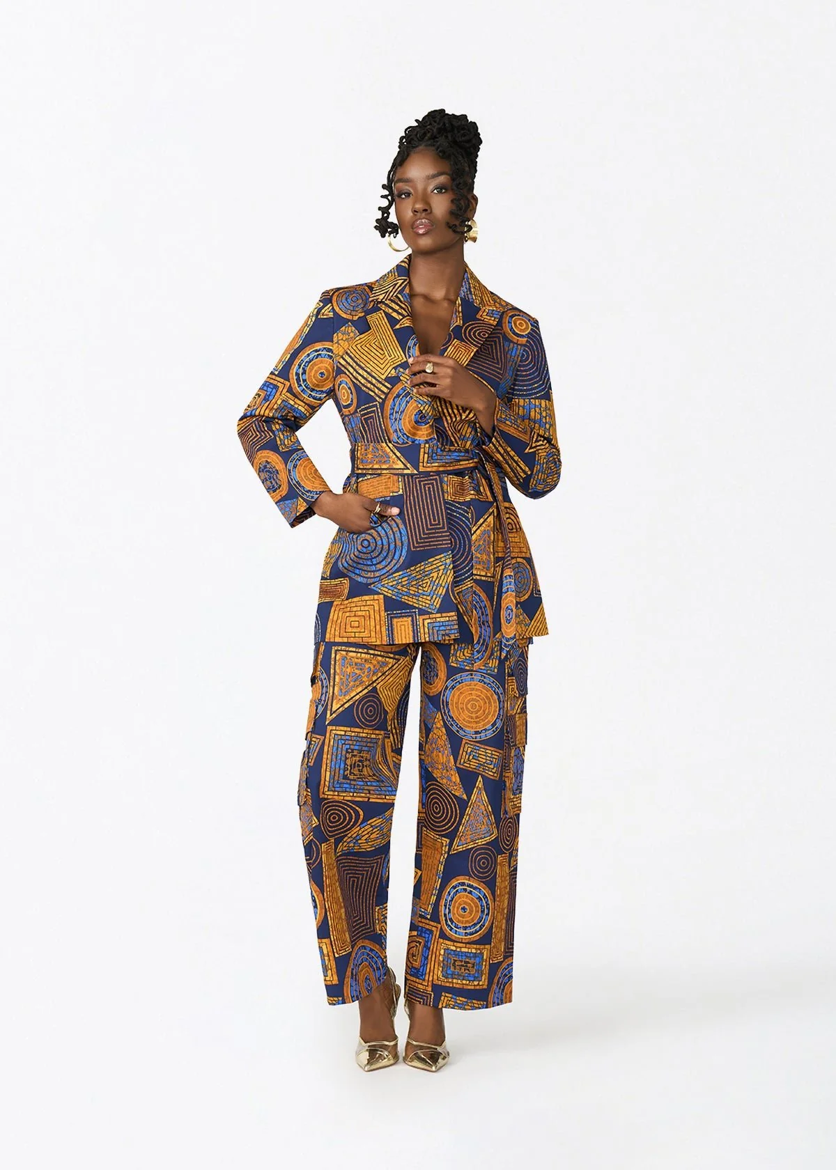 Izara Women's African Print Blazer (Royal Blue Geometric) - Image 4
