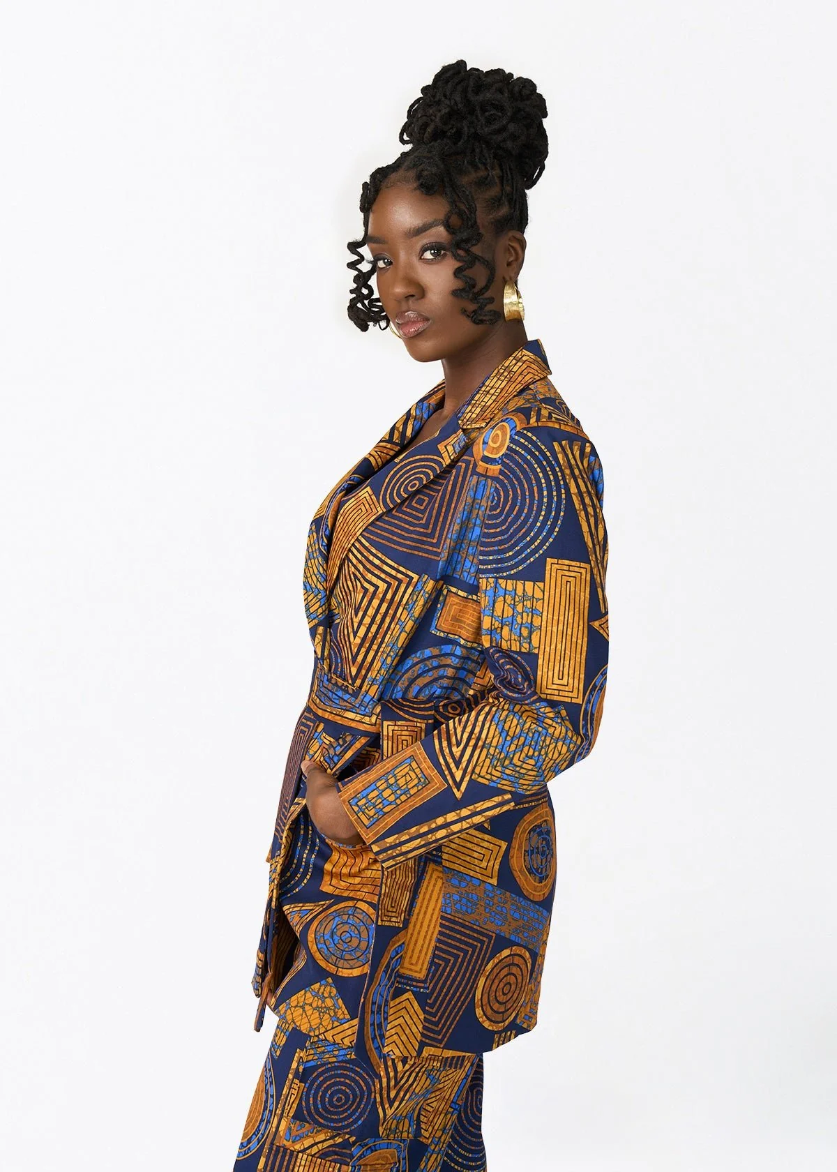 Izara Women's African Print Blazer (Royal Blue Geometric) - Image 5