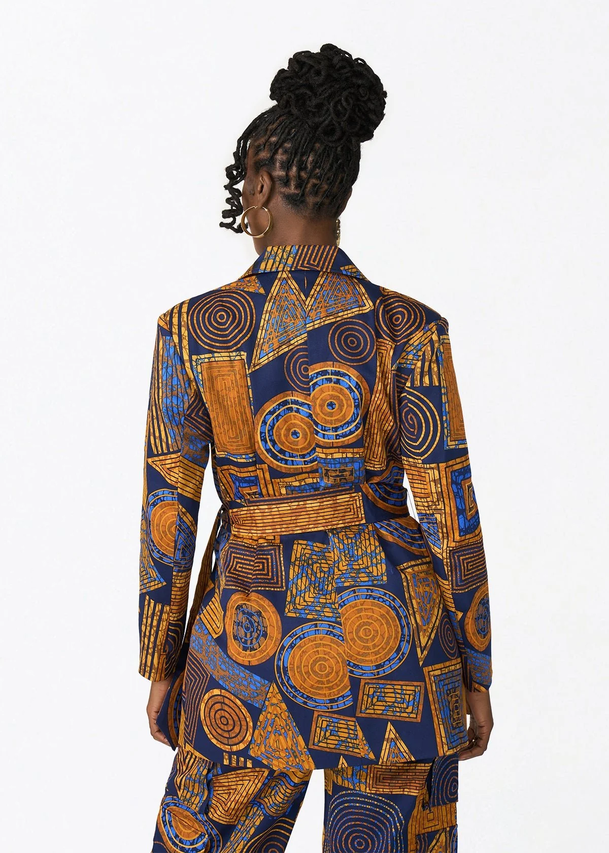 Izara Women's African Print Blazer (Royal Blue Geometric) - Image 6