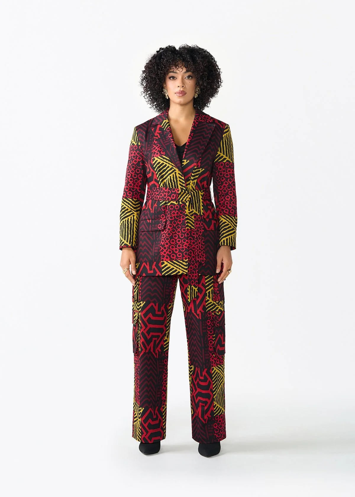 Izara Women's African Print Loose Fit Blazer (Black Cherry Multipattern) - Image 2
