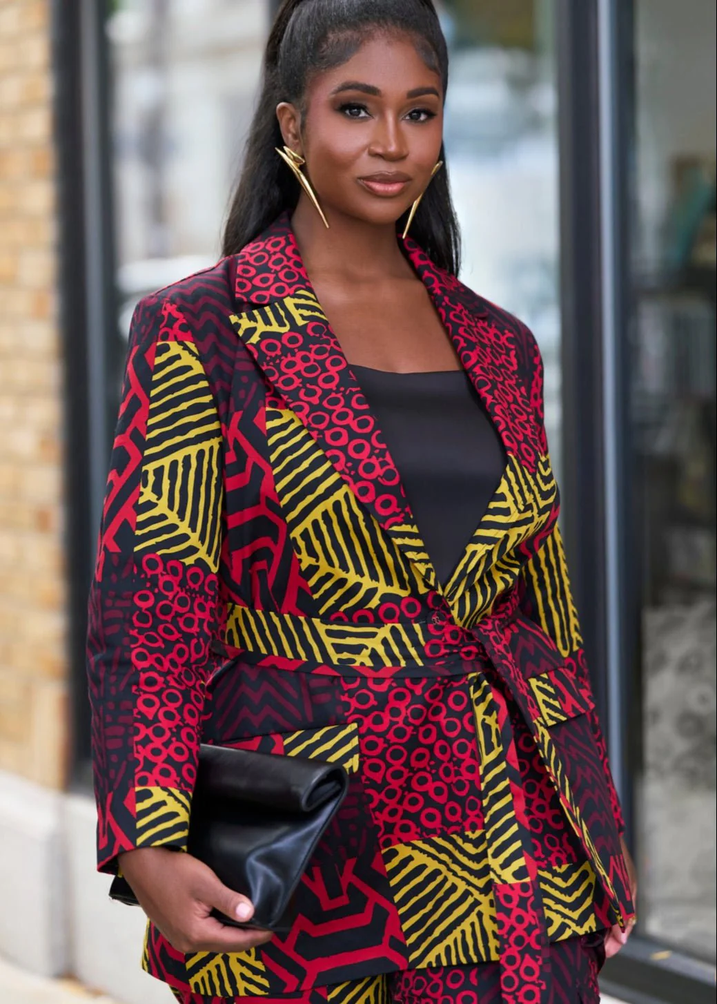 Izara Women's African Print Loose Fit Blazer (Black Cherry Multipattern) - Image 3