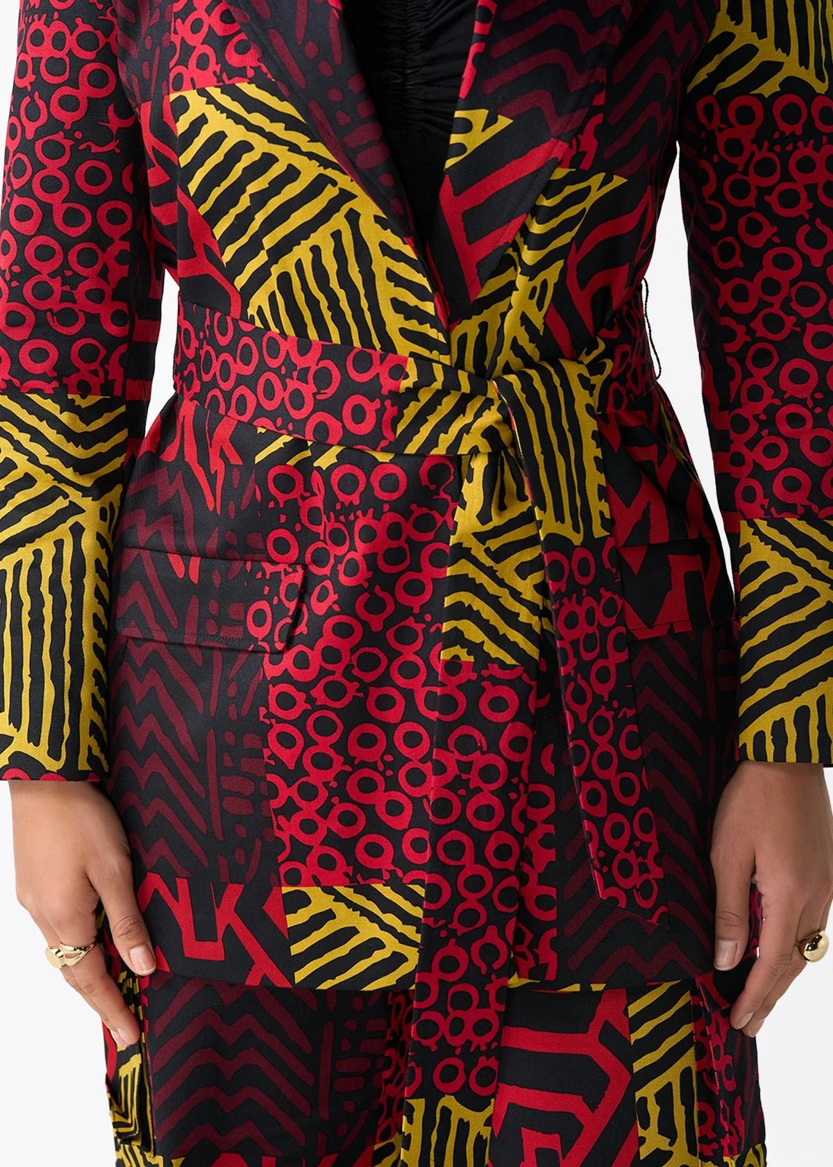 Izara Women's African Print Loose Fit Blazer (Black Cherry Multipattern) - Image 4