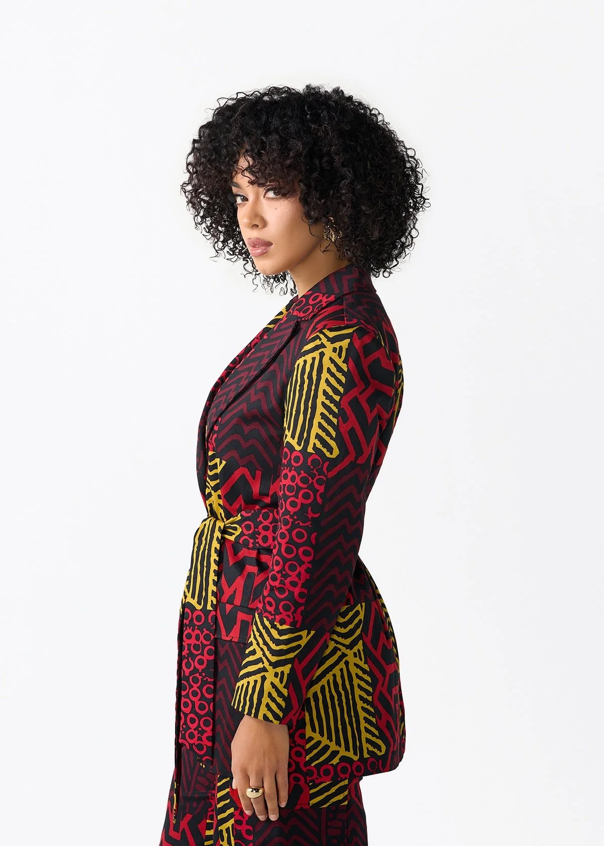 Izara Women's African Print Loose Fit Blazer (Black Cherry Multipattern) - Image 5