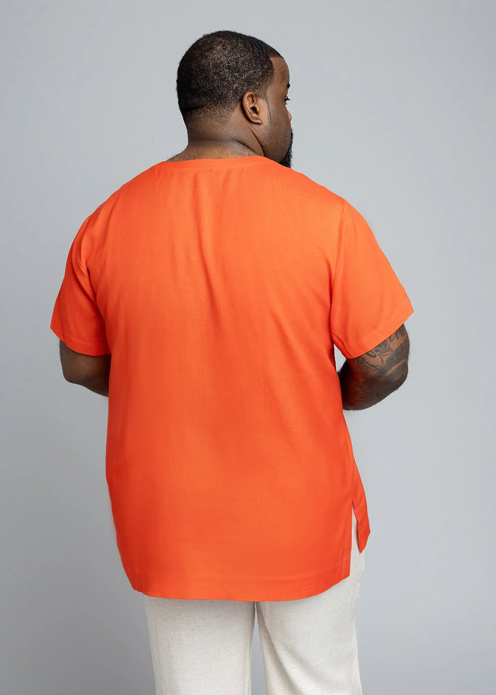 Izibili Men's African Linen Blend Embroidered Tunic Shirt (Deep Coral) - Image 6