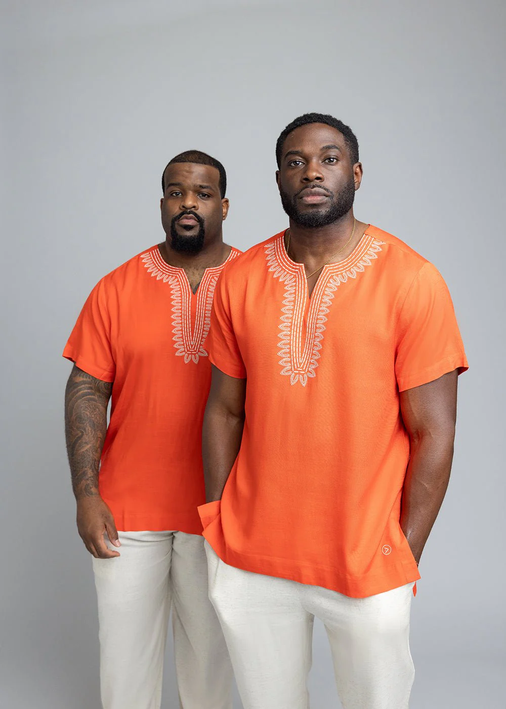 Izibili Men's African Linen Blend Embroidered Tunic Shirt (Deep Coral) - Image 7