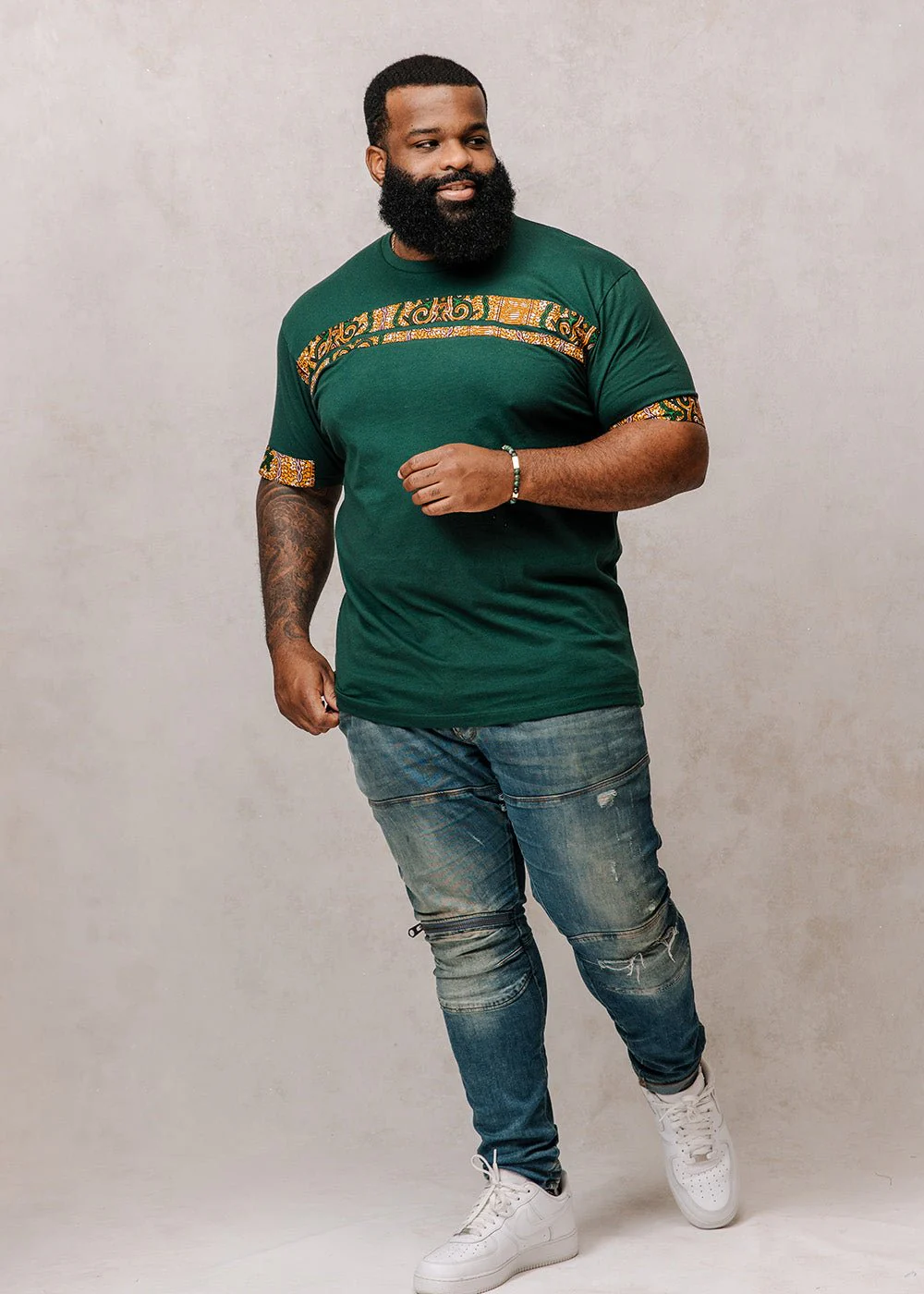 Jaheem African Print Short Sleeve T-shirt (Green Tortoise Back) - Image 4