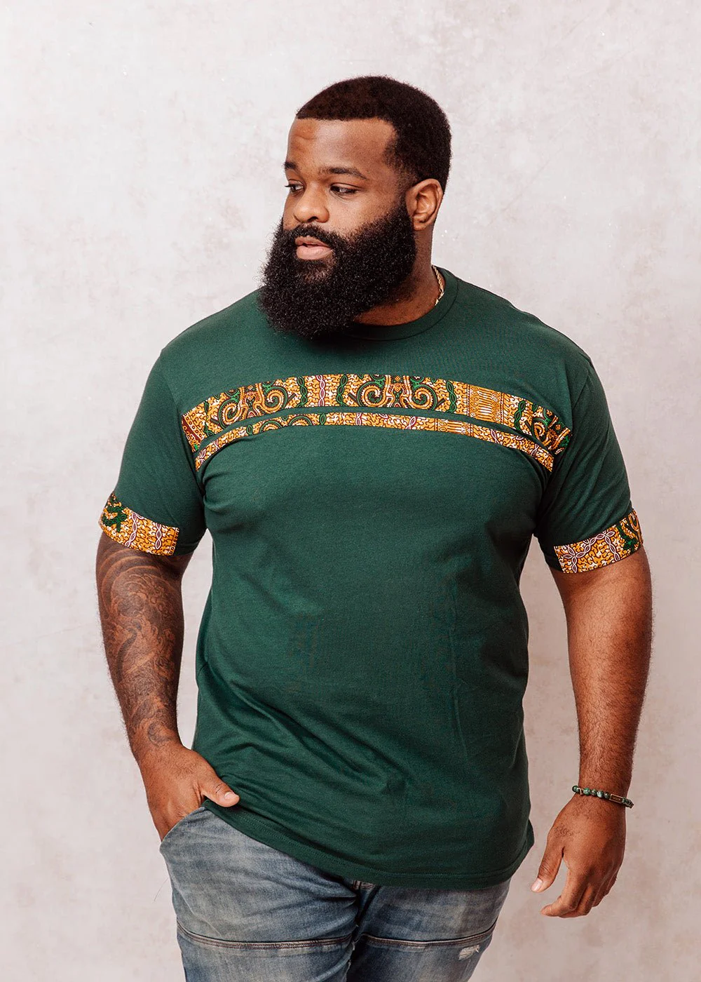 Jaheem African Print Short Sleeve T-shirt (Green Tortoise Back) - Image 5