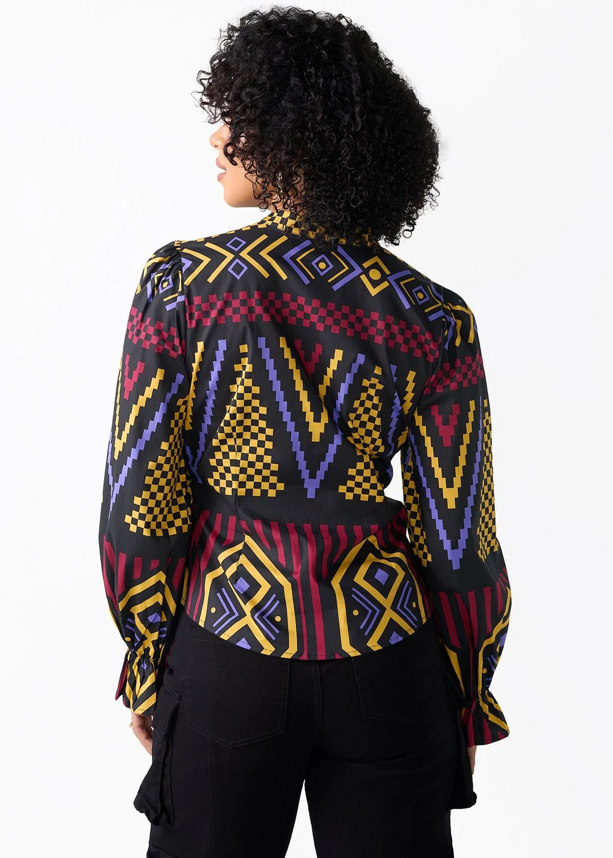 Jahzara Women's African Print Blouse (Black Burgundy Tribal) - Image 6