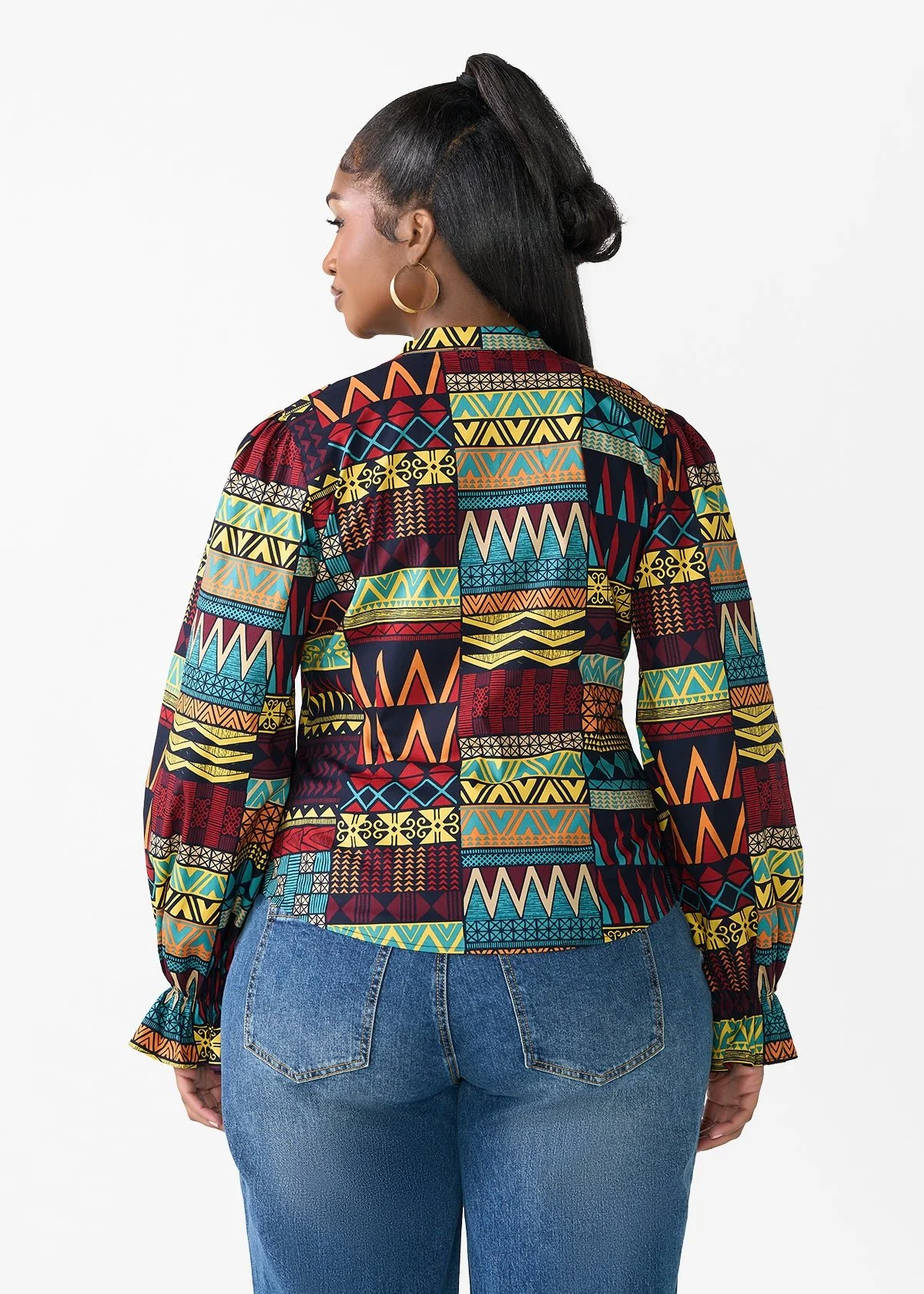 Jahzara Women's African Print Blouse (Navy Multicolor Kente) - Image 4