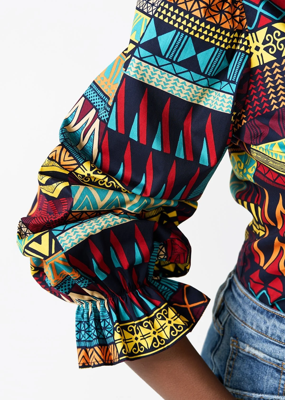 Jahzara Women's African Print Blouse (Navy Multicolor Kente) - Image 5
