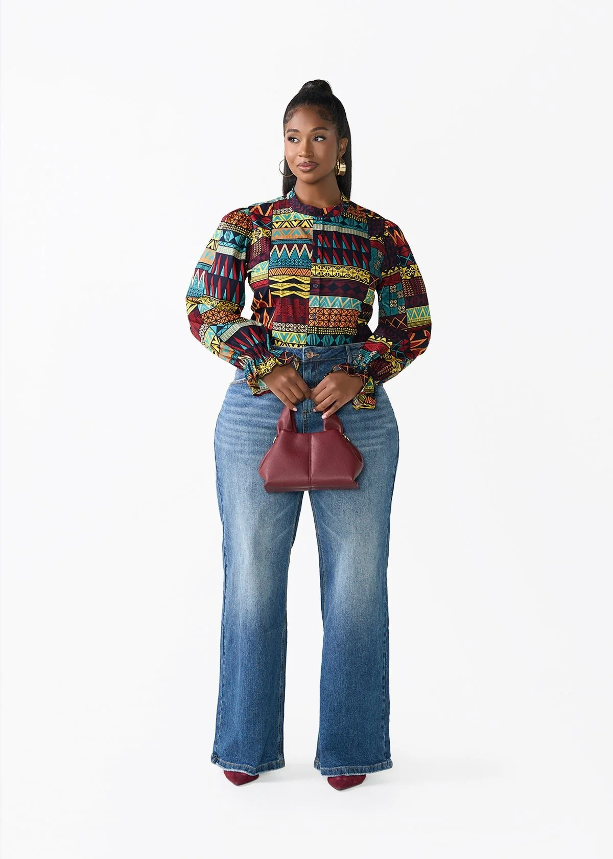 Jahzara Women's African Print Blouse (Navy Multicolor Kente) - Image 6