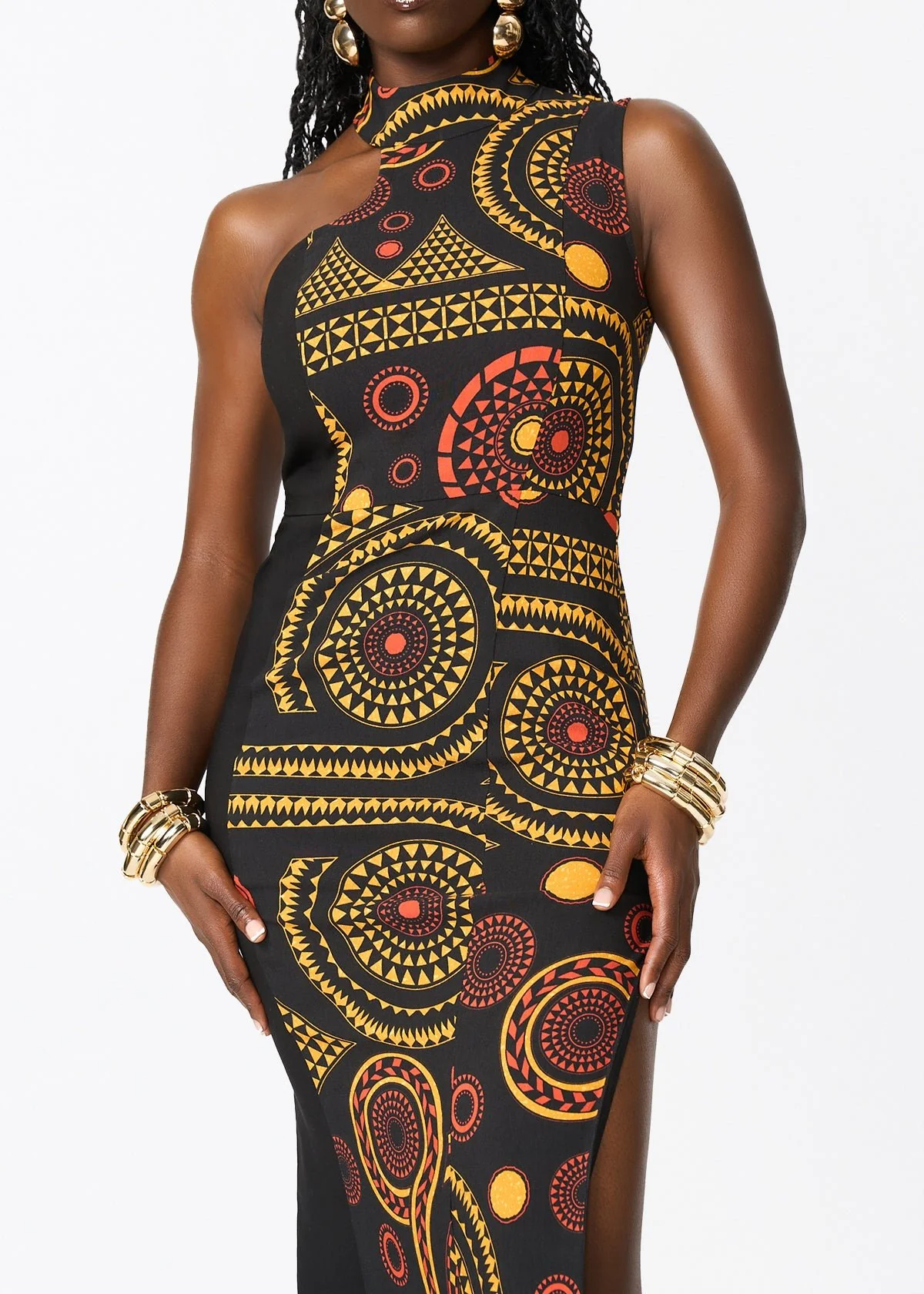 Jalia African Print Stretch Gown (Black Spice Medallion) - Image 3