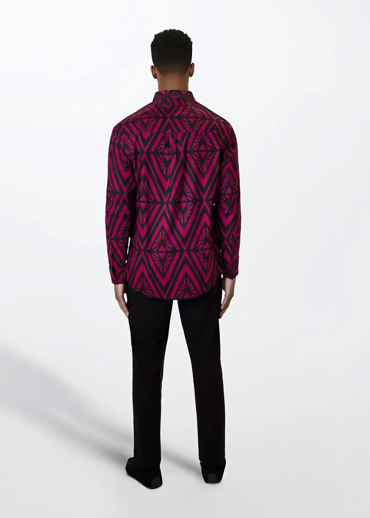 Jamal Mens African Print Mandarin Shirt (Plum Diamonds) - Image 4