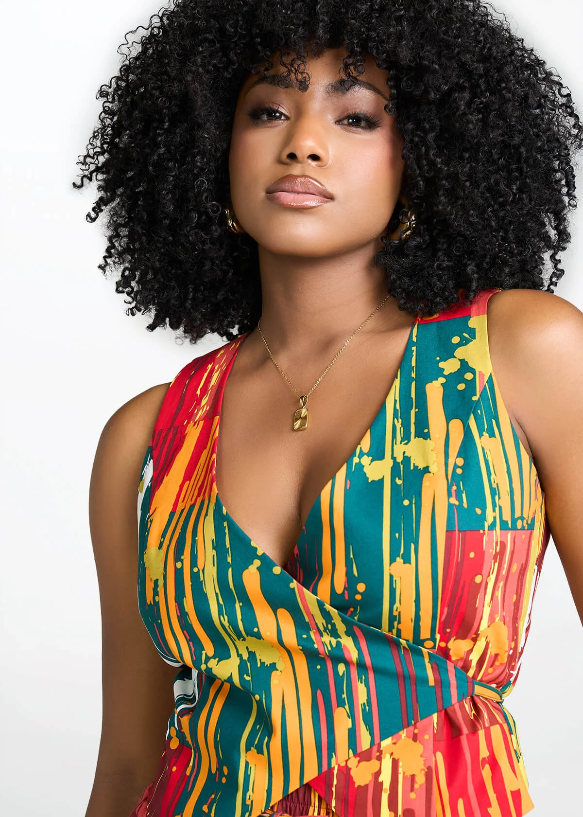 Kanika Women's African Print Wrap Vest (Forest Paint Splatter)