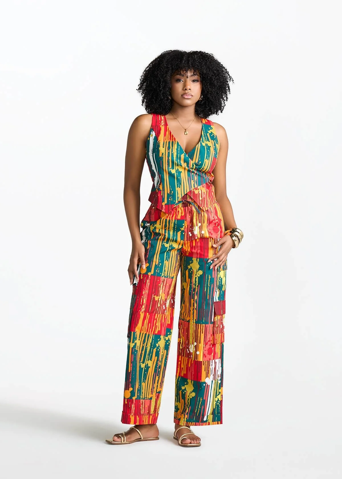 Kanika Women's African Print Wrap Vest (Forest Paint Splatter) - Image 2