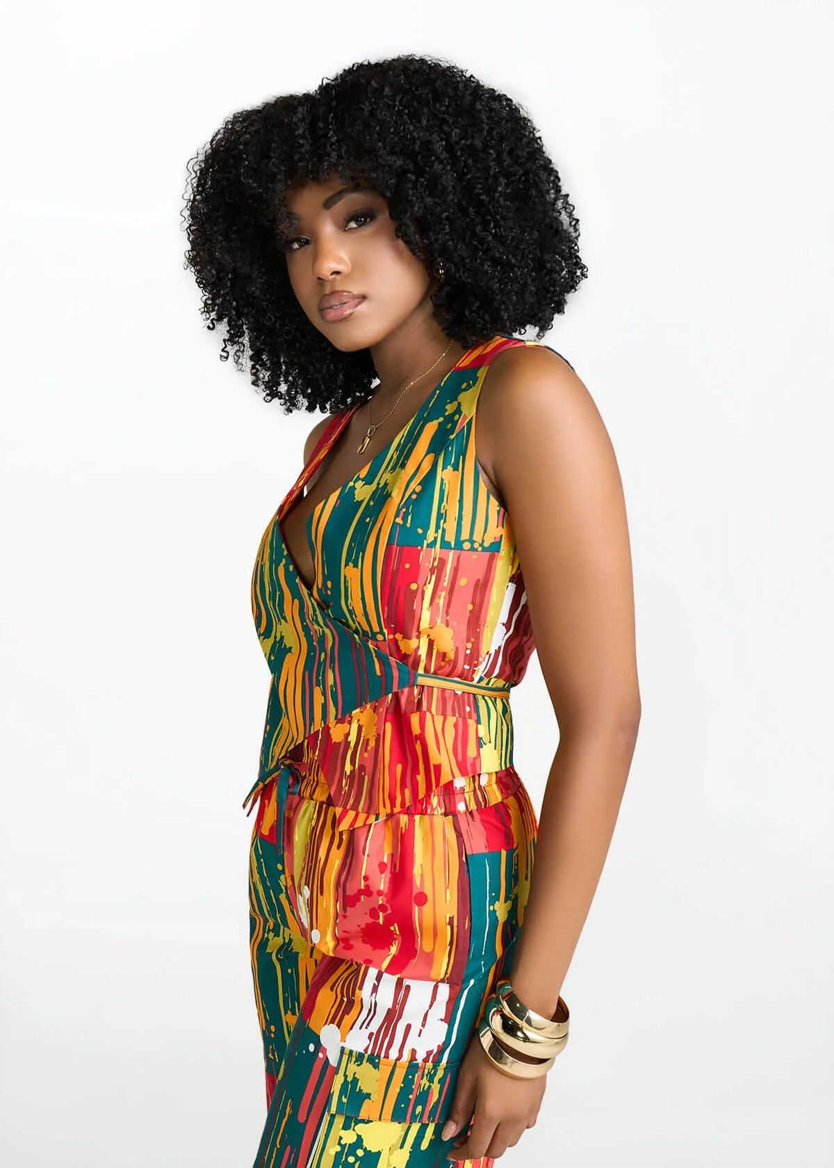 Kanika Women's African Print Wrap Vest (Forest Paint Splatter) - Image 3