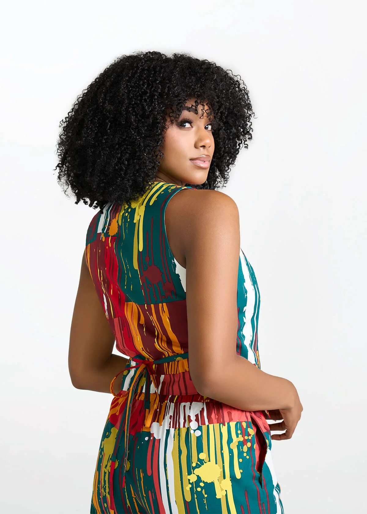 Kanika Women's African Print Wrap Vest (Forest Paint Splatter) - Image 4
