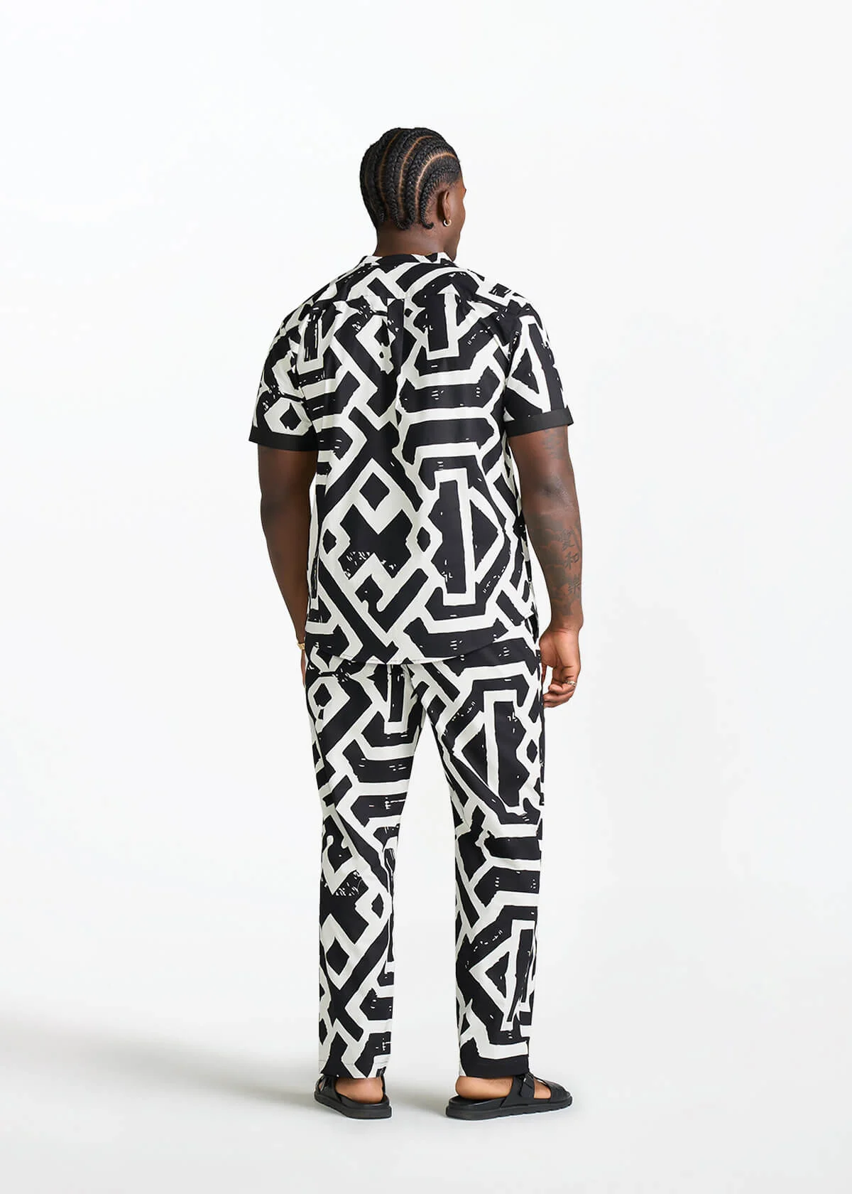 Kazi Men's African Print Stretch Pants (Onyx Cream Tribal) - Image 6