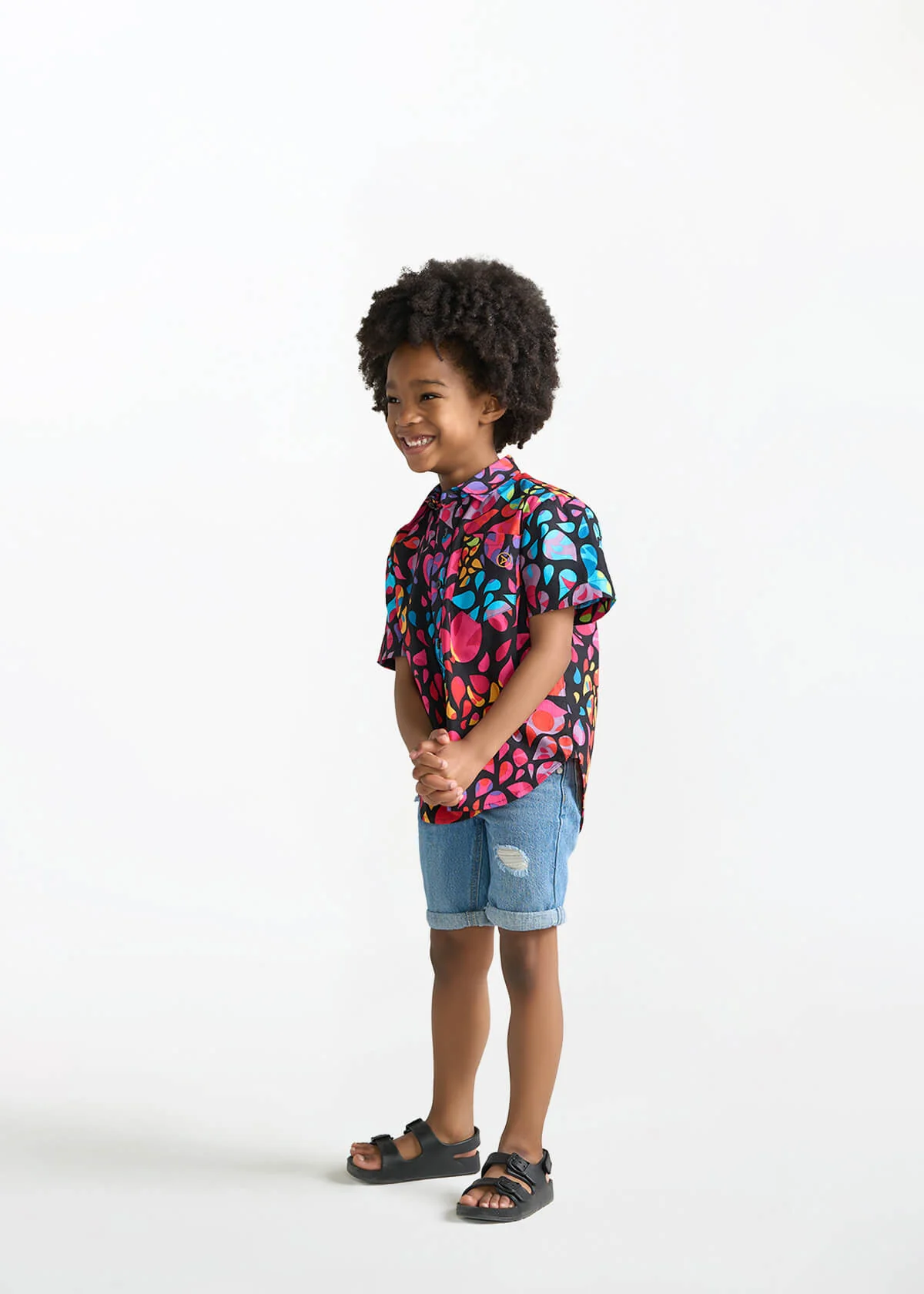 Kelechi Boy's African Print Button-Up Shirt (Fuchsia Kaleidoscope) - Image 3