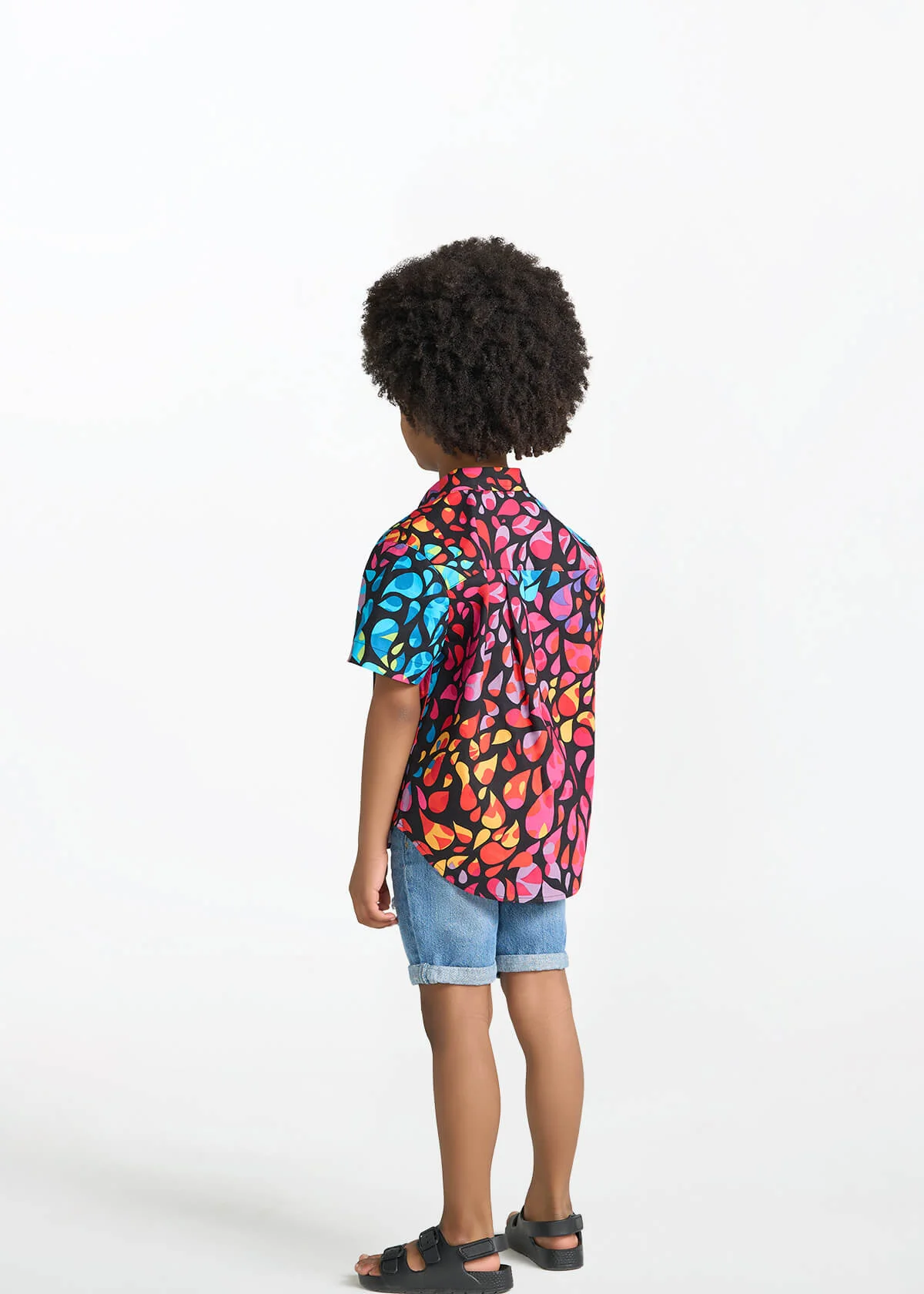Kelechi Boy's African Print Button-Up Shirt (Fuchsia Kaleidoscope) - Image 4