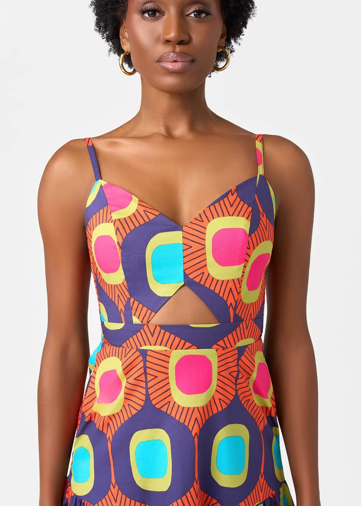 Kenyatta Women's African Print Maxi Dress (Orange Navy Mod) - Image 2