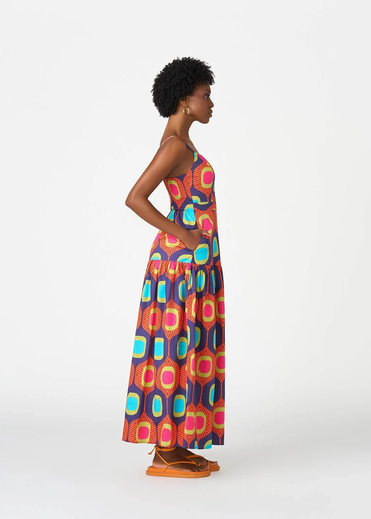 Kenyatta Women's African Print Maxi Dress (Orange Navy Mod) - Image 3
