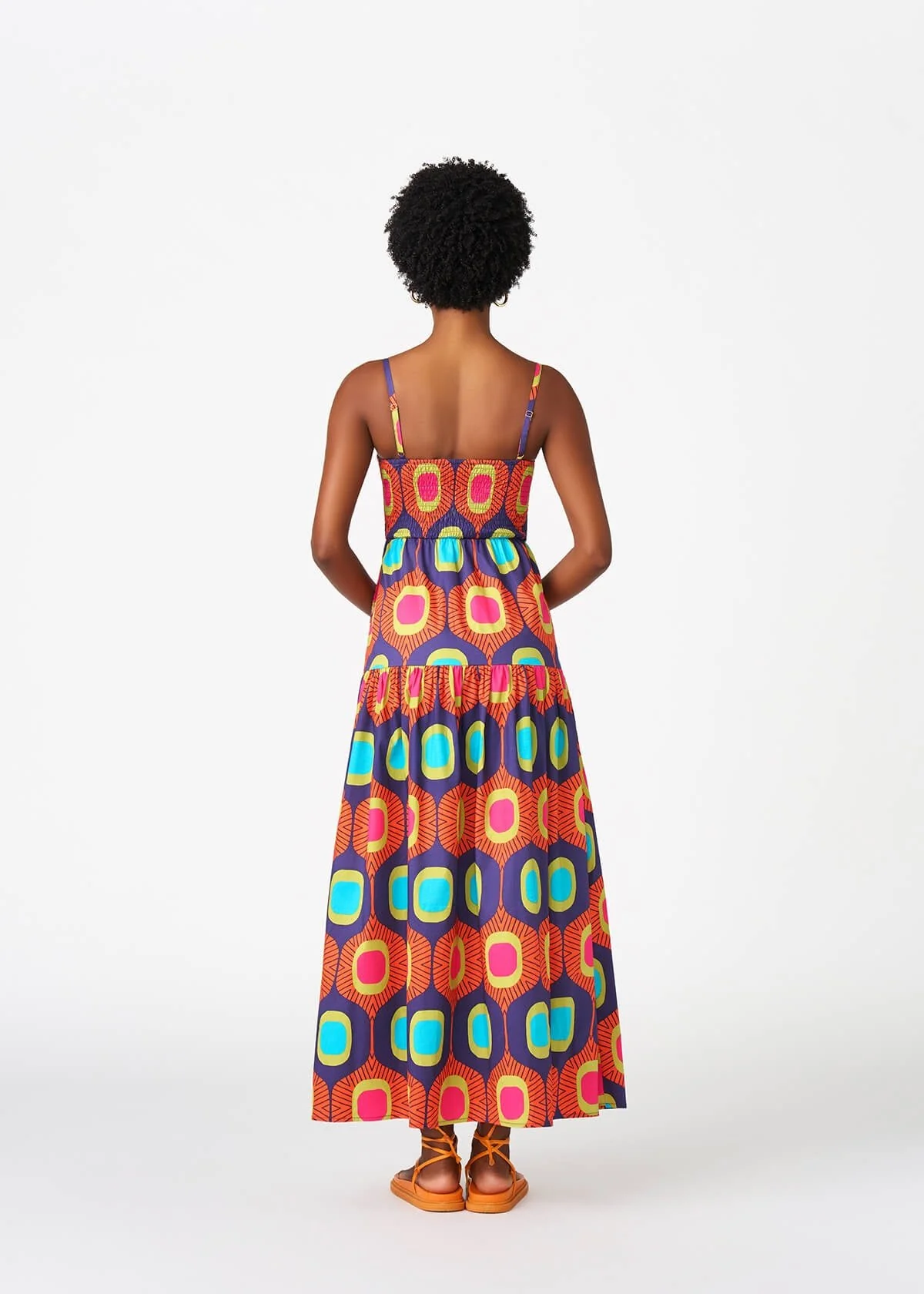 Kenyatta Women's African Print Maxi Dress (Orange Navy Mod) - Image 4