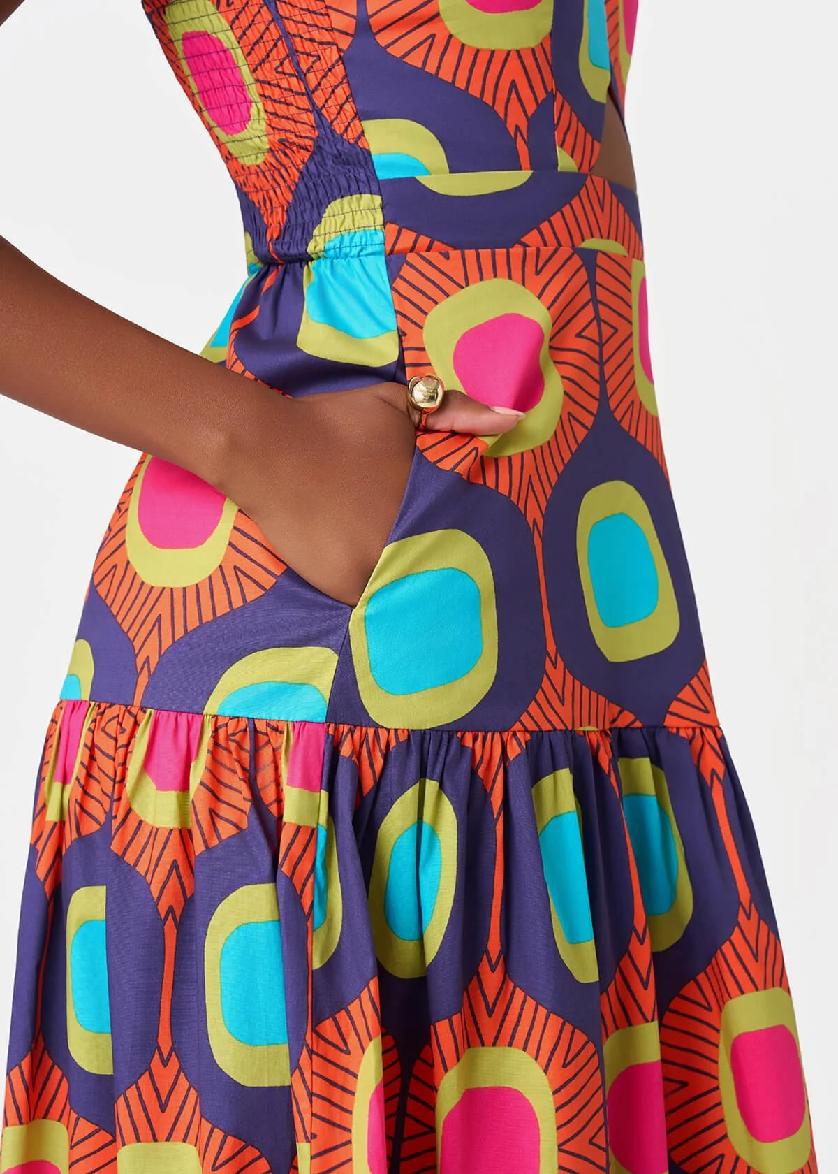 Kenyatta Women's African Print Maxi Dress (Orange Navy Mod) - Image 6