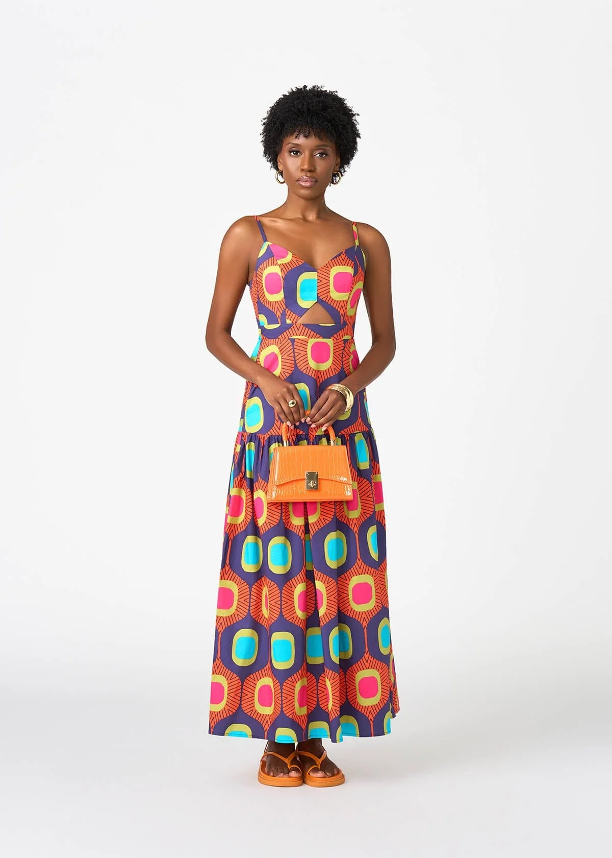 Kenyatta Women's African Print Maxi Dress (Orange Navy Mod) - Image 7