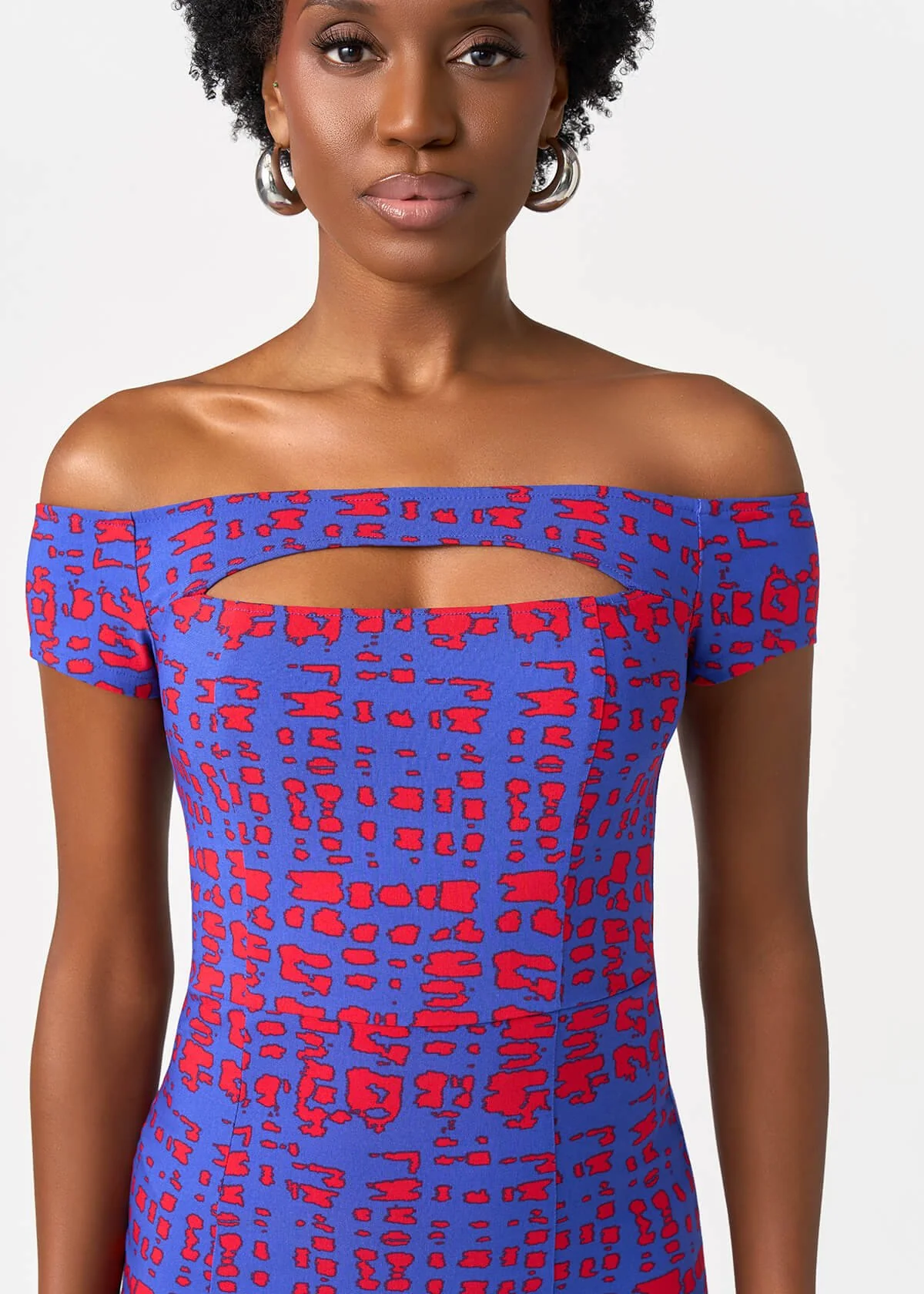 Keruba Women's African Print Fitted Dress (Red Blue Adire) - Image 2