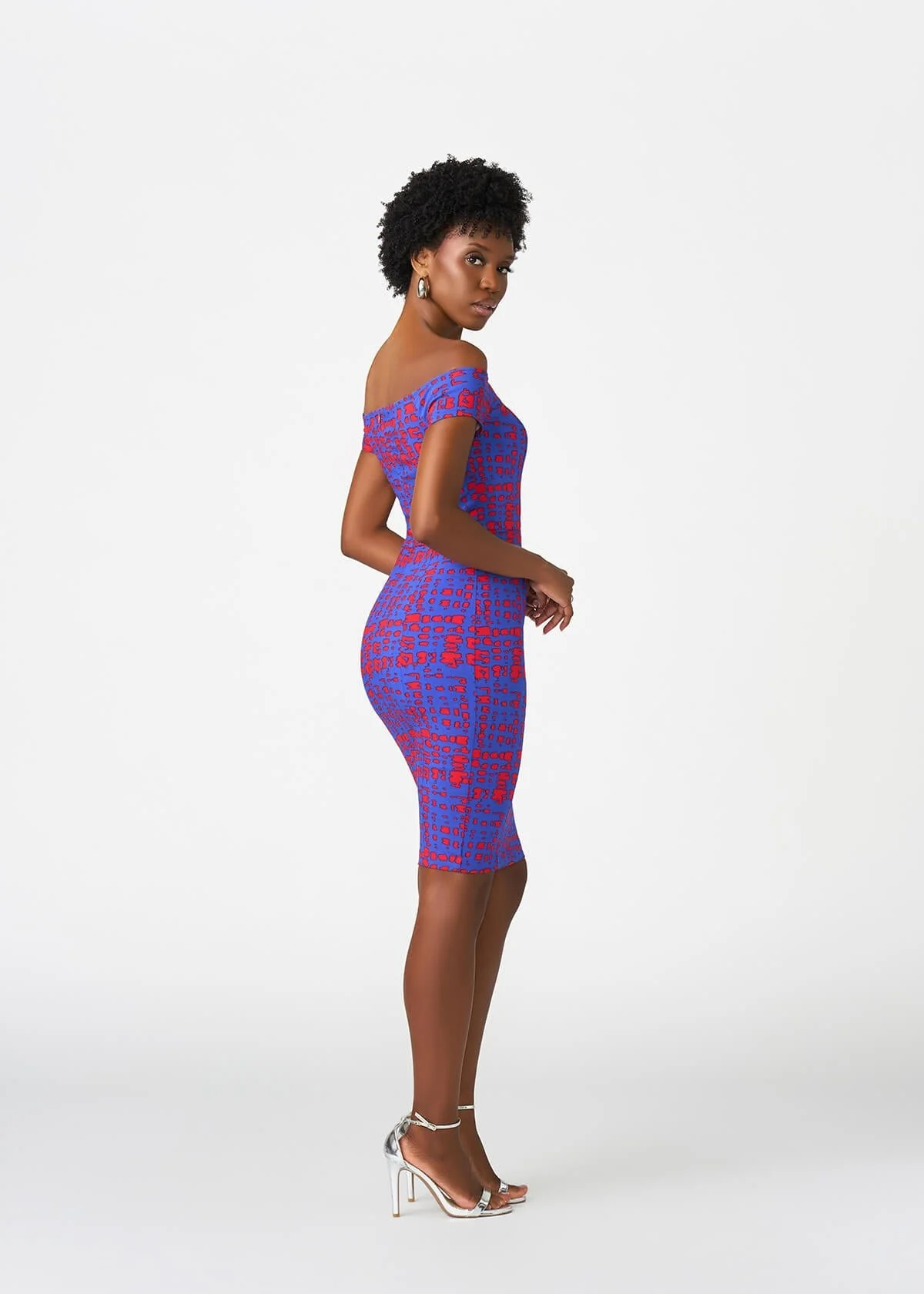 Keruba Women's African Print Fitted Dress (Red Blue Adire) - Image 3