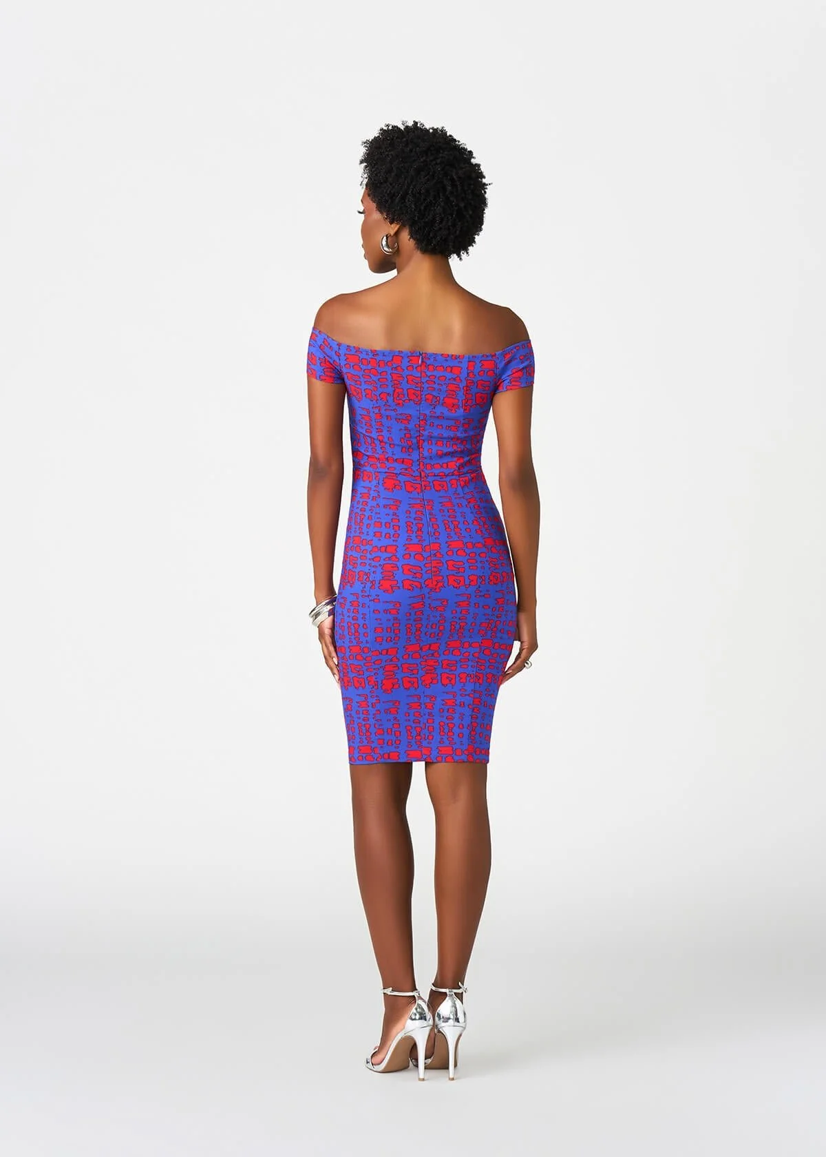 Keruba Women's African Print Fitted Dress (Red Blue Adire) - Image 4