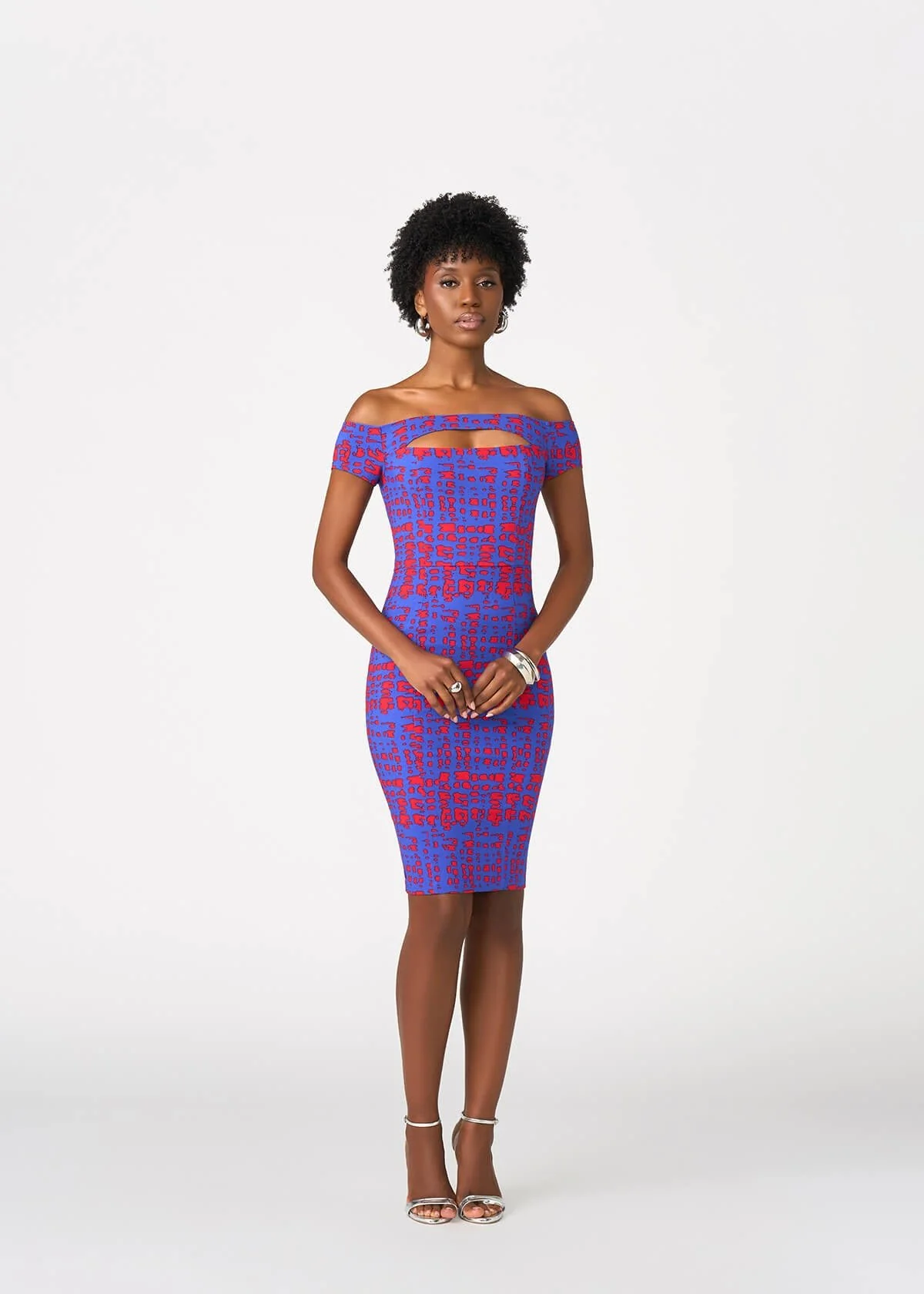 Keruba Women's African Print Fitted Dress (Red Blue Adire) - Image 6