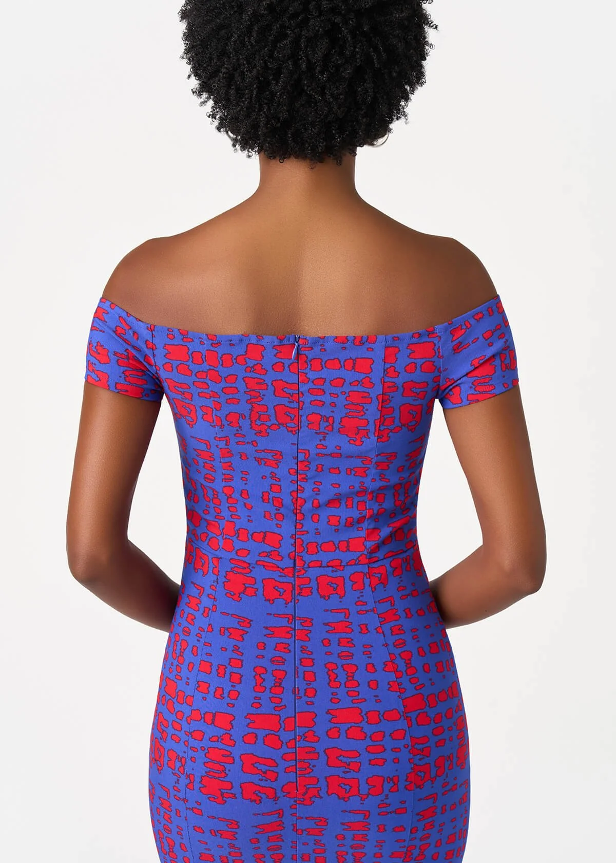Keruba Women's African Print Fitted Dress (Red Blue Adire) - Image 7