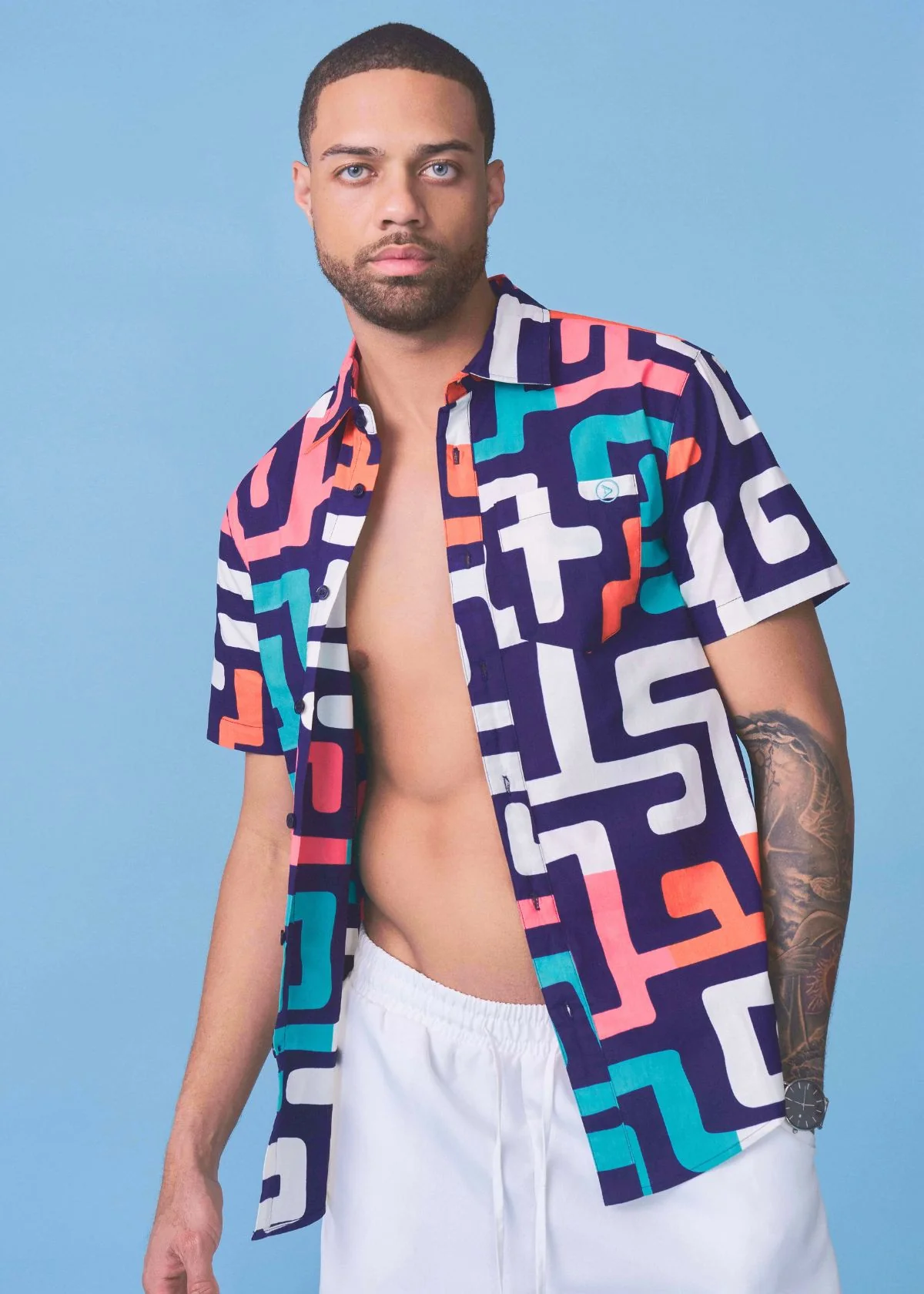Keyon Men's African Print Button-up Shirt (Confetti Kuba)