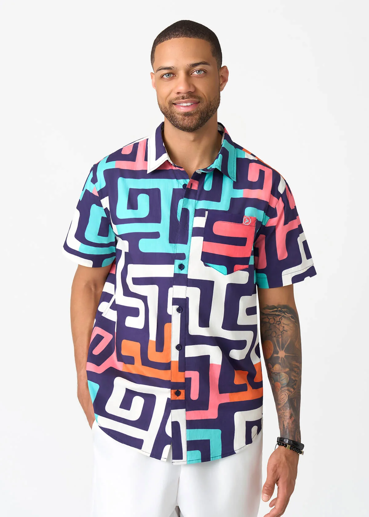 Keyon Men's African Print Button-up Shirt (Confetti Kuba) - Image 2