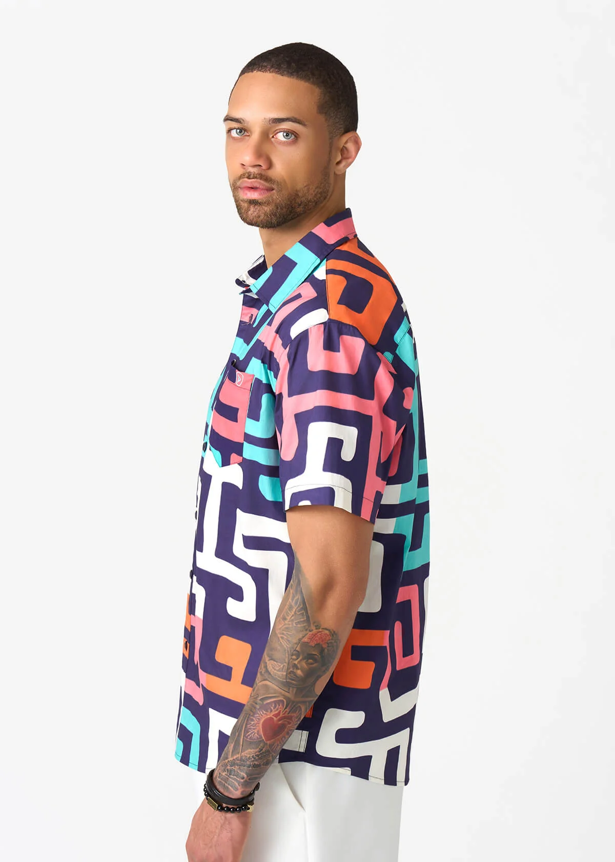 Keyon Men's African Print Button-up Shirt (Confetti Kuba) - Image 3