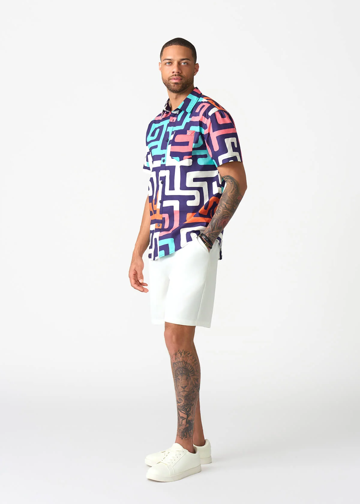Keyon Men's African Print Button-up Shirt (Confetti Kuba) - Image 5