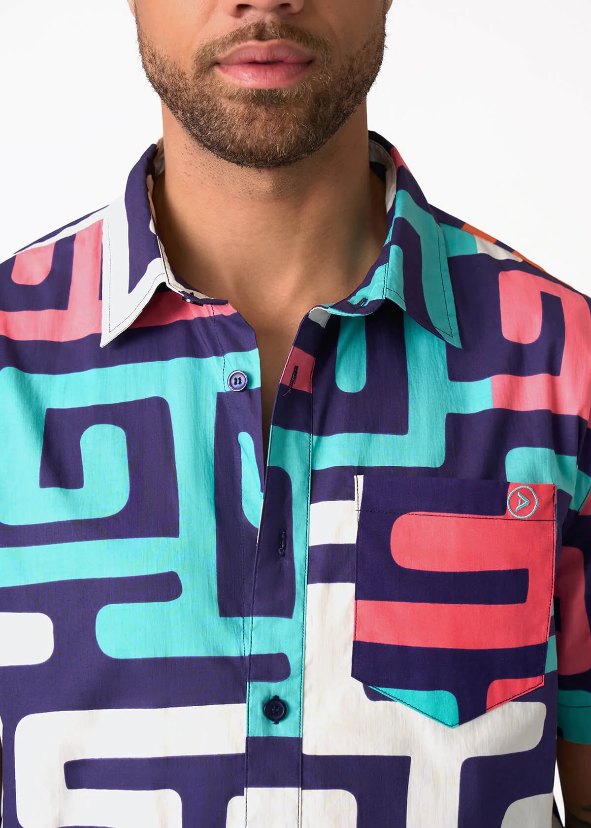Keyon Men's African Print Button-up Shirt (Confetti Kuba) - Image 6